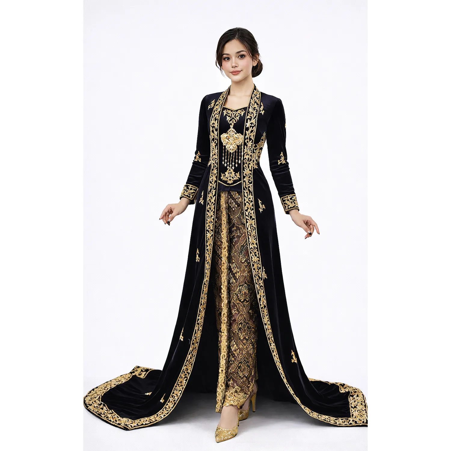 (KE-019) Kebaya Pengantin Bludru Hitam Elida