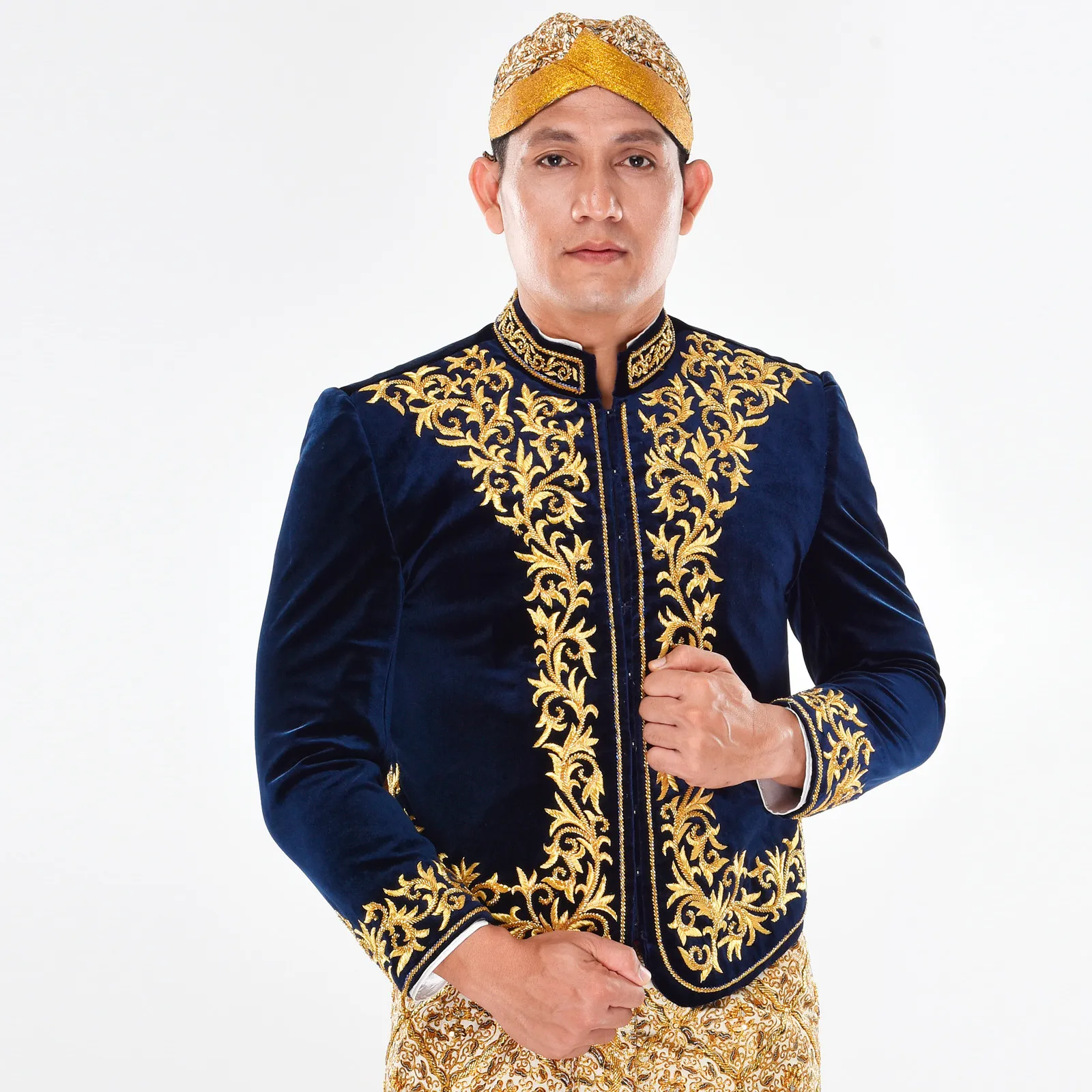 (BJ-011) Beskap Pengantin Bludru Navy Ajeng