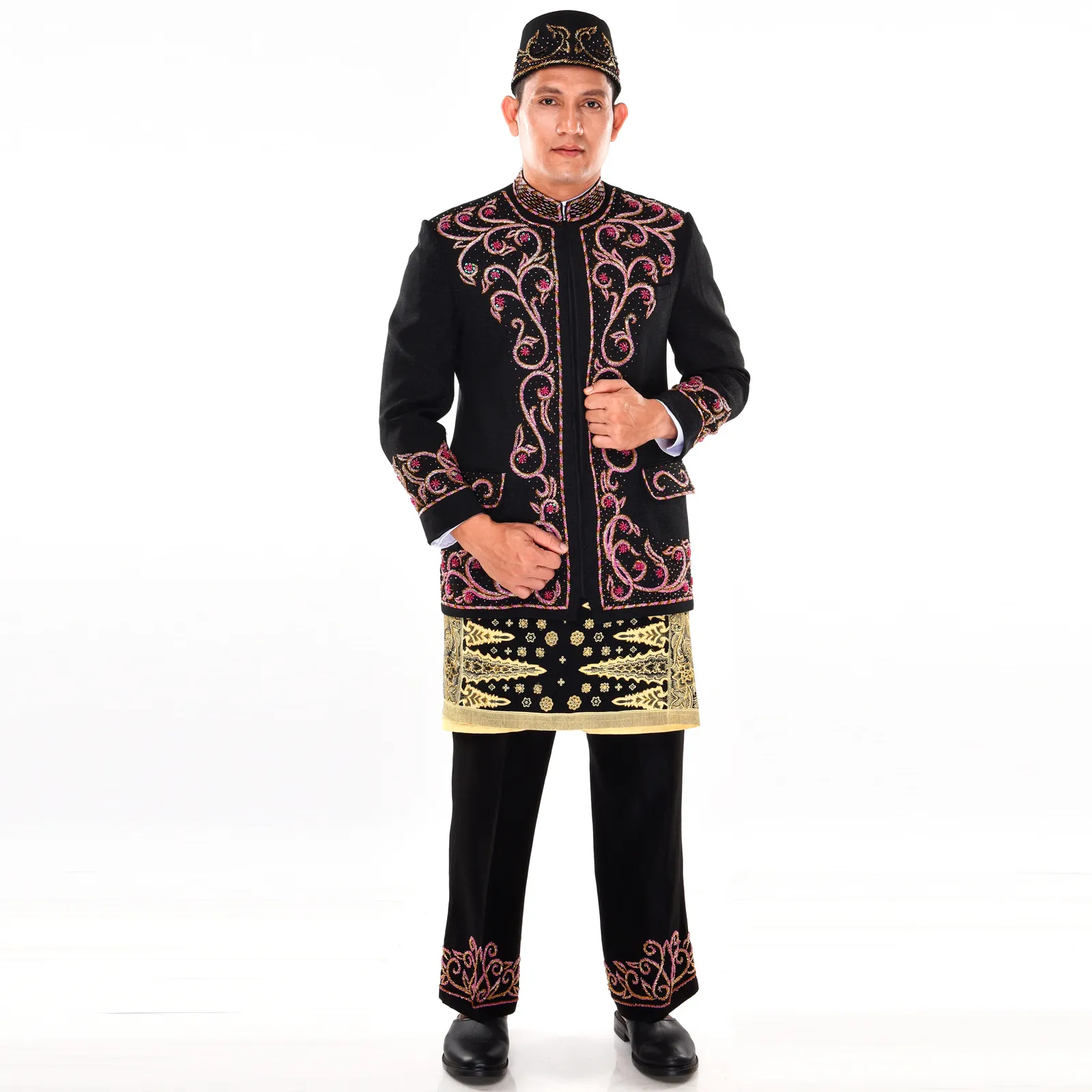 (BS-074) Beskap Pengantin Hitam Pink Tika