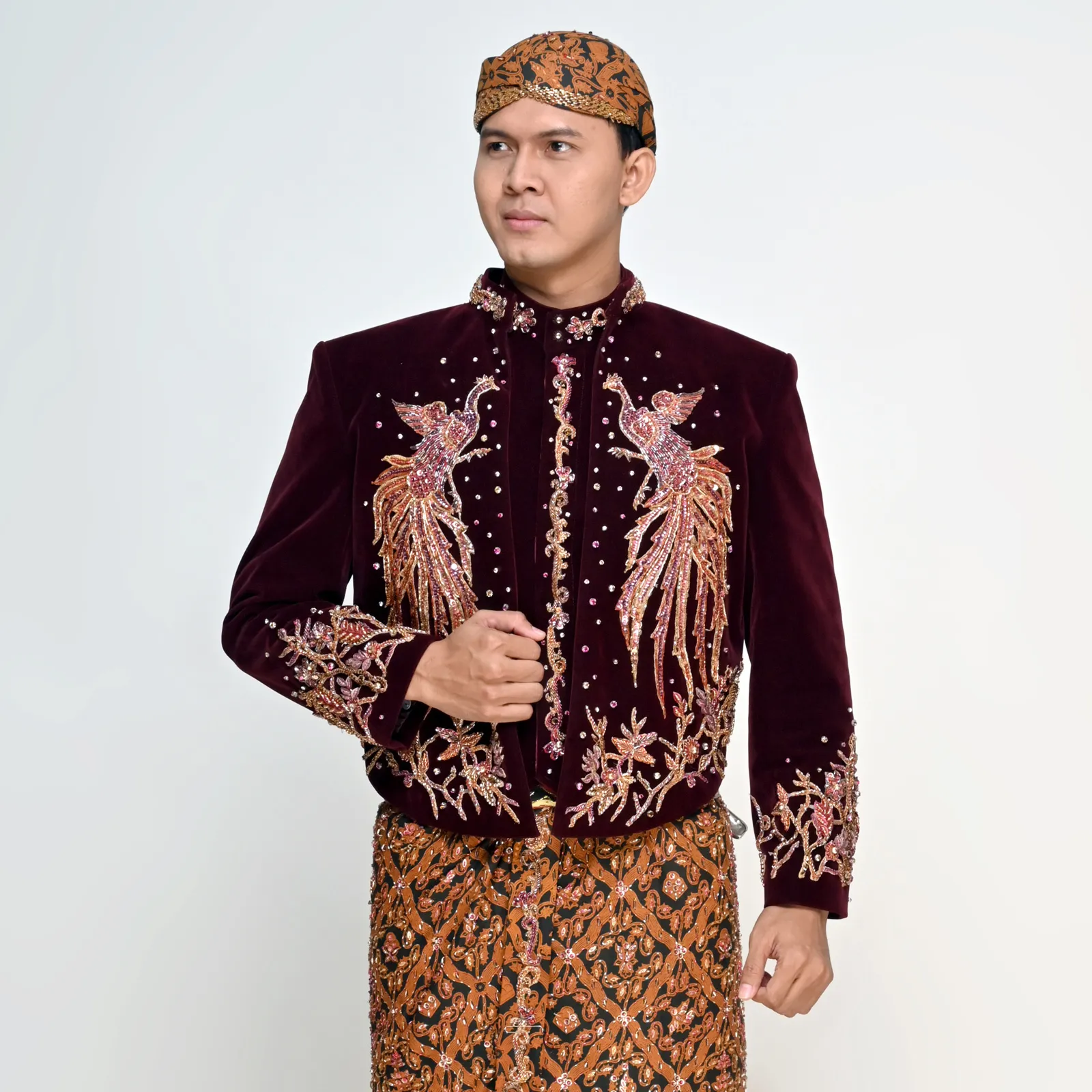 (BJ-184) Beskap Pengantin Bludru Burgundy