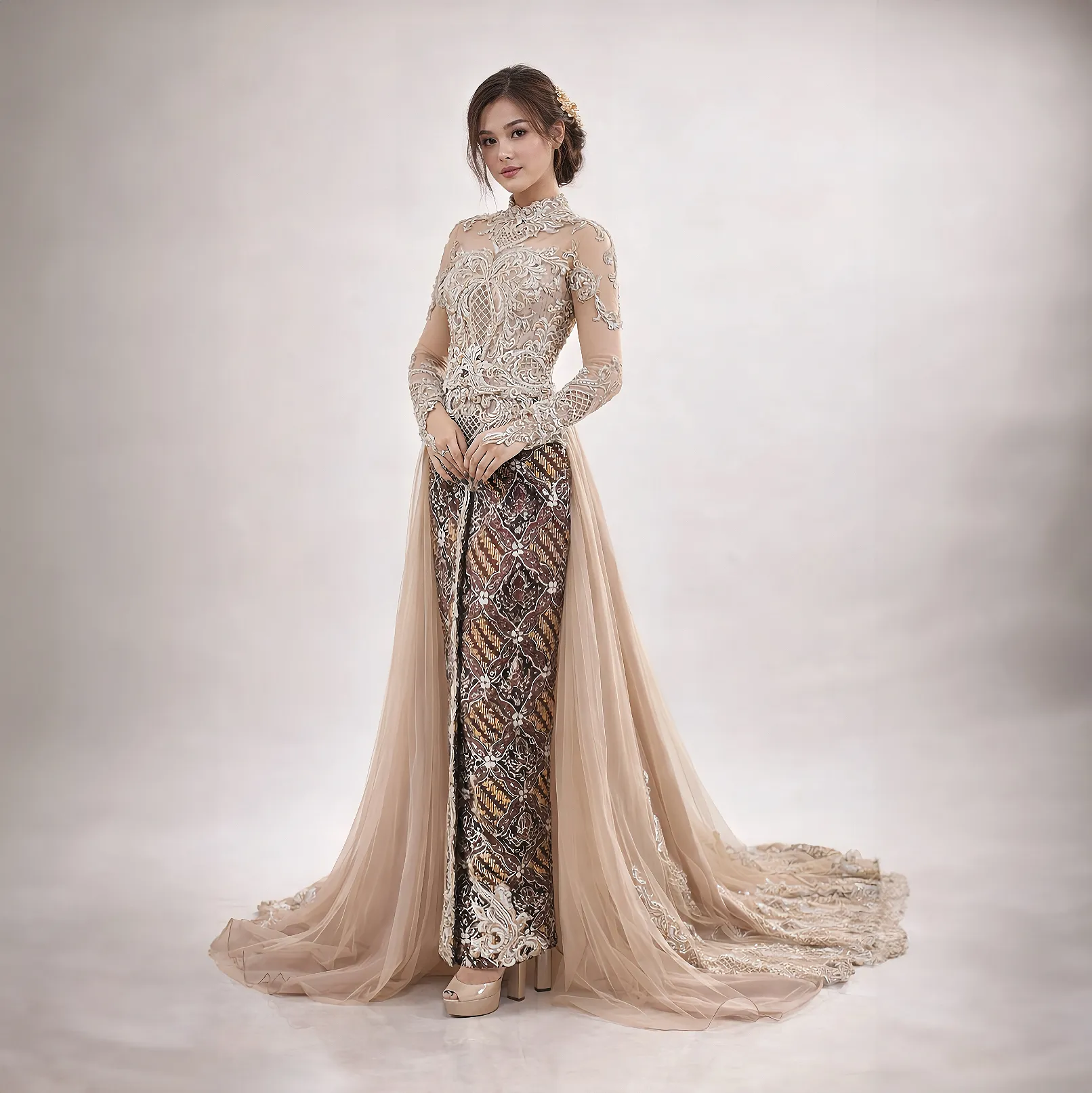 (KE-038) Kebaya Pengantin Coklat Silver Diamond