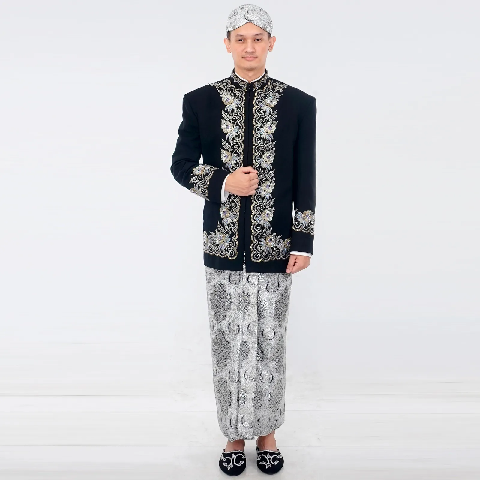 (BS-075) Beskap Pengantin Hitam Silver Mimi