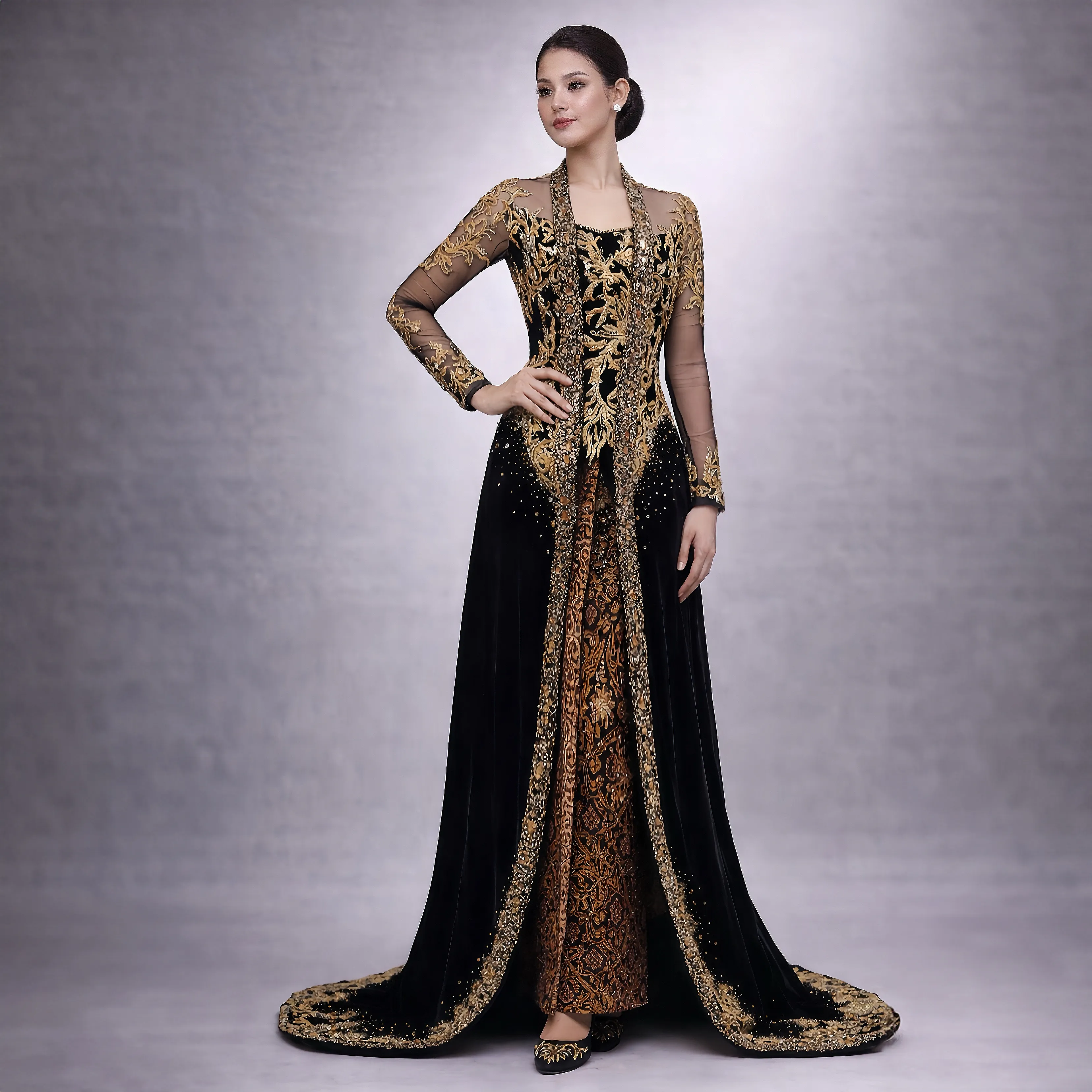 (KE-112) Kebaya Pengantin Bludru Hitam Paris