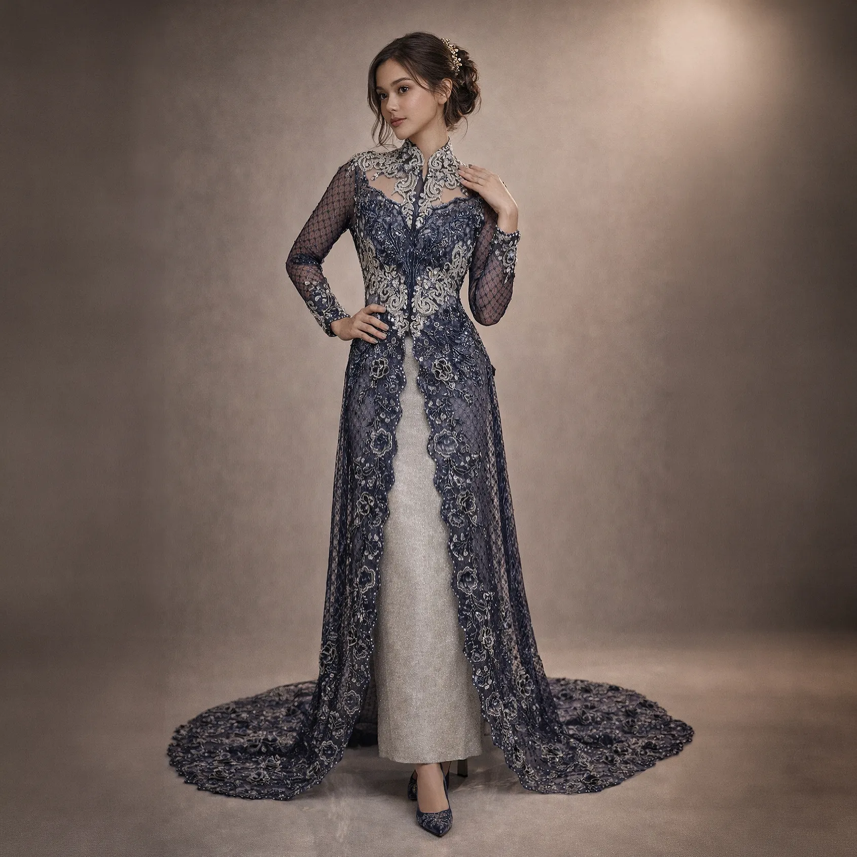 (KE-006) Kebaya Pengantin Biru Navy Buanita
