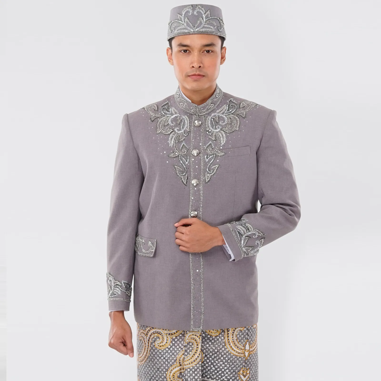 (BOS-002) Beskap Abu-abu Payet Motif