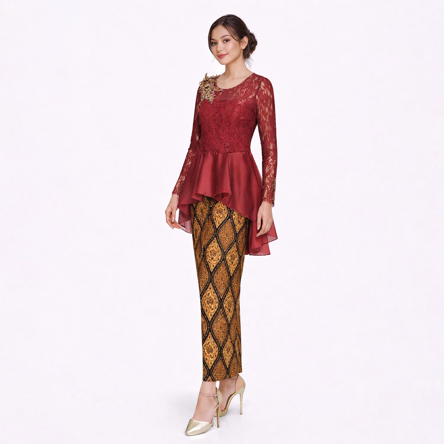 (BT-052) Kebaya Bridesmaid/Engagement/Graduation Brukat Marun Payet Organdi