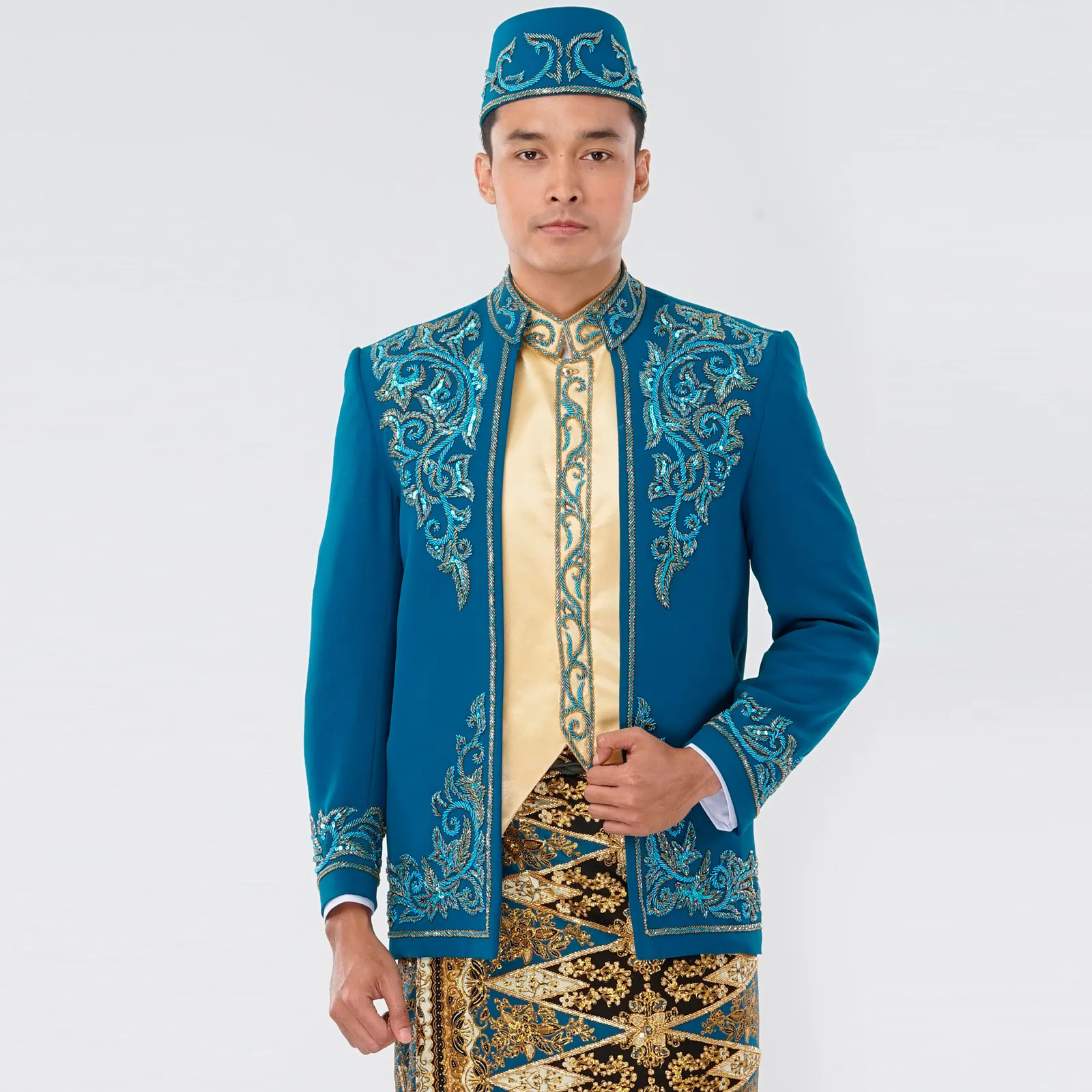 (BS-009) Beskap Pengantin Biru Emas Vinda