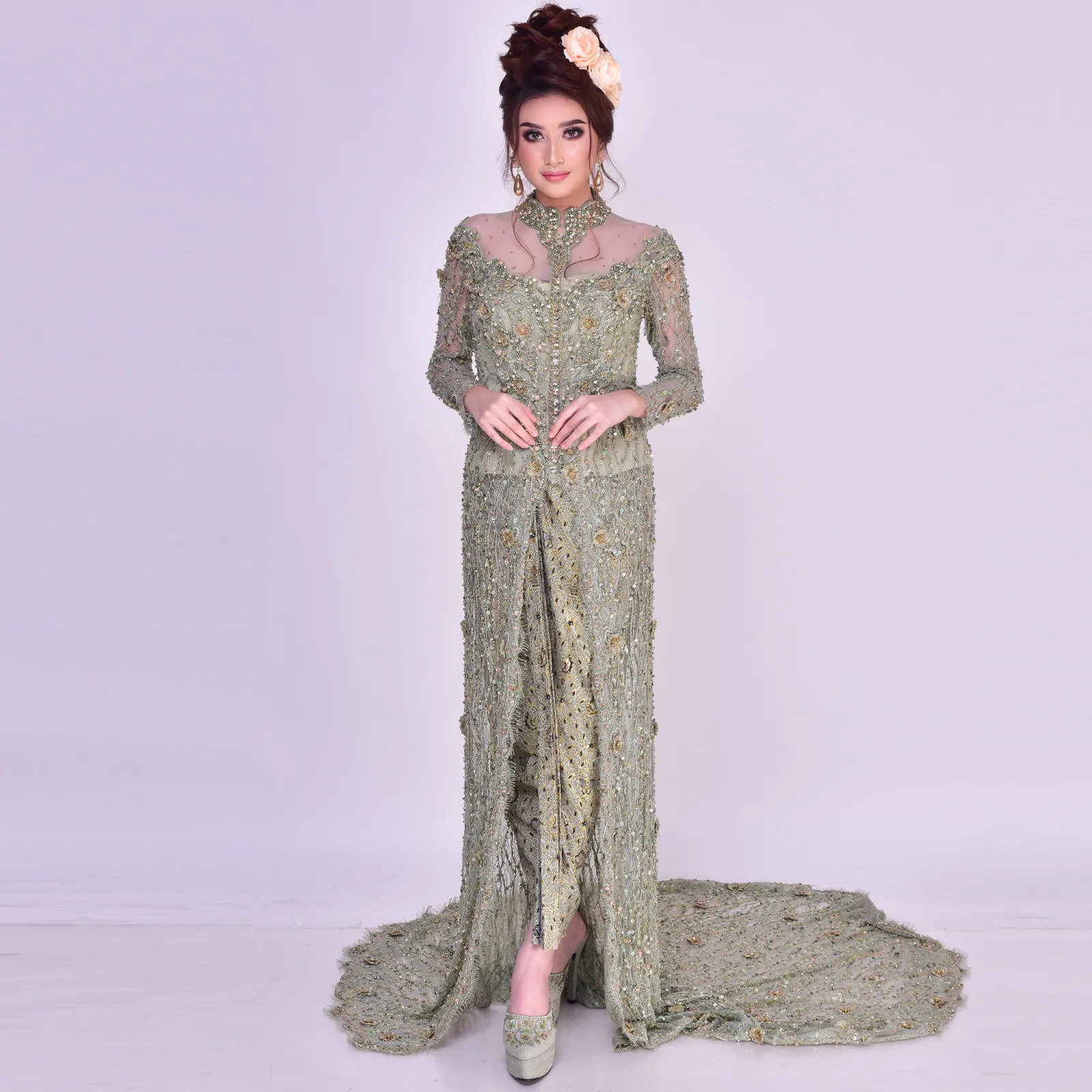 (KE-106) Kebaya Pengantin Hijau Olive Dellarosa