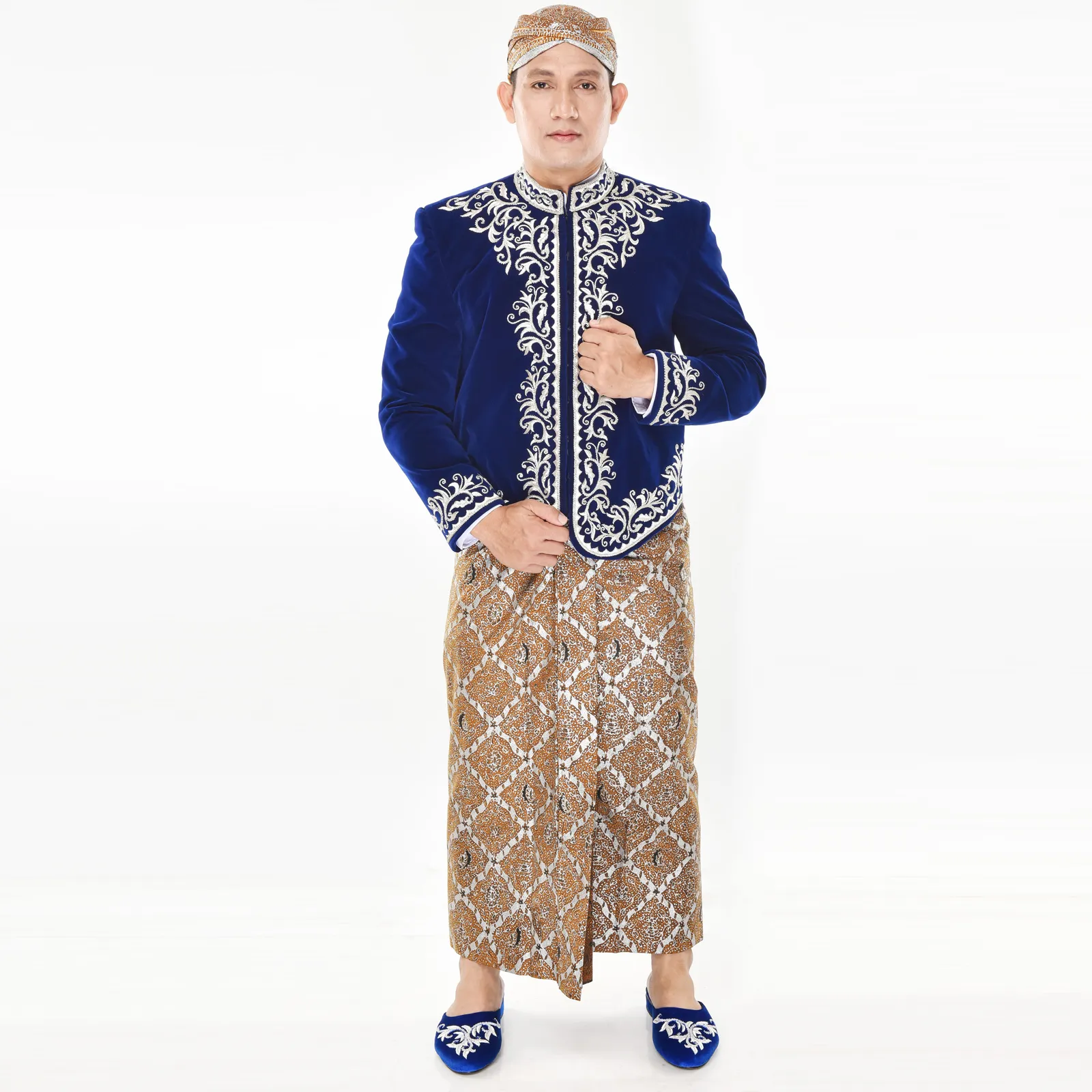 (BJ-014) Beskap Pengantin Bludru Biru Silver Stock