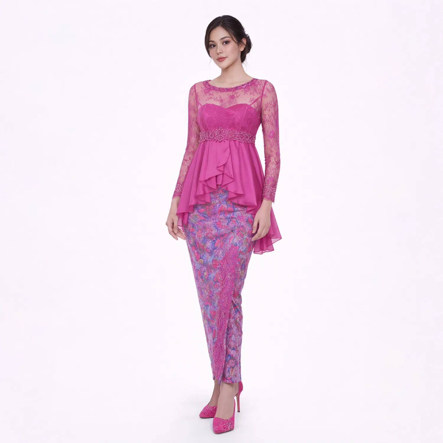 (BT-036) Kebaya Bridesmaid/Engagement/Graduation Brukat Shocking Pink 