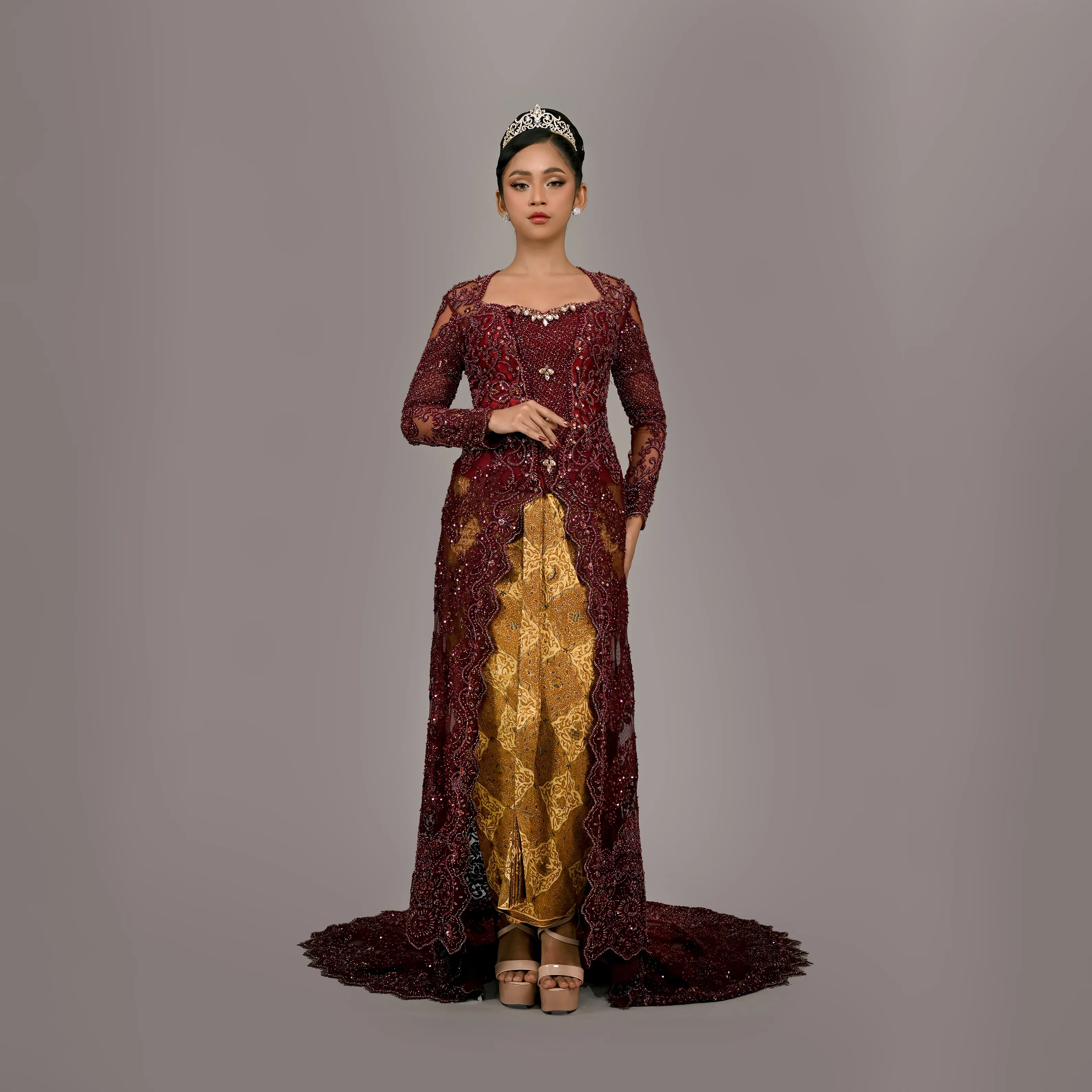 (KESS-031) Kebaya Pengantin Burgundy New Mafaza