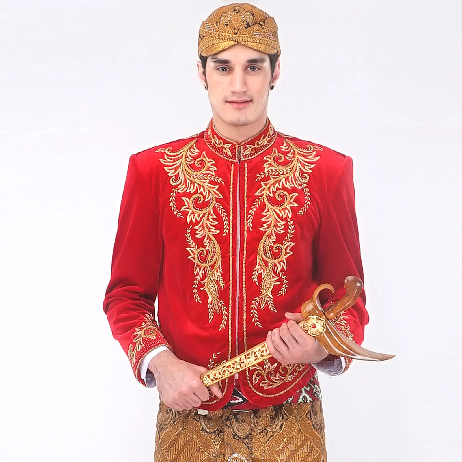 (BJ-034) Beskap Pengantin Bludru Merah Chua