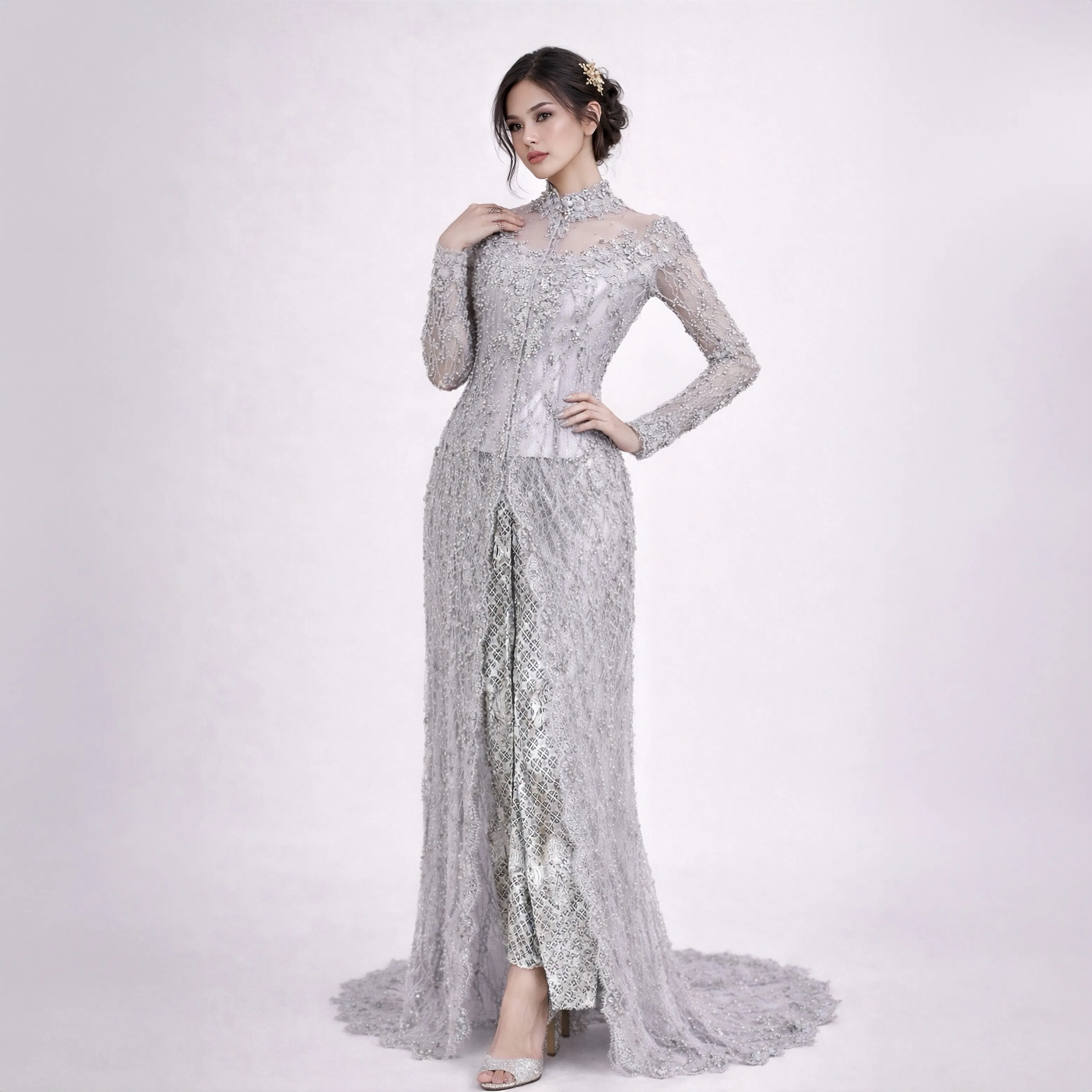 (KE-094) Kebaya Pengantin Abu-Abu Asri