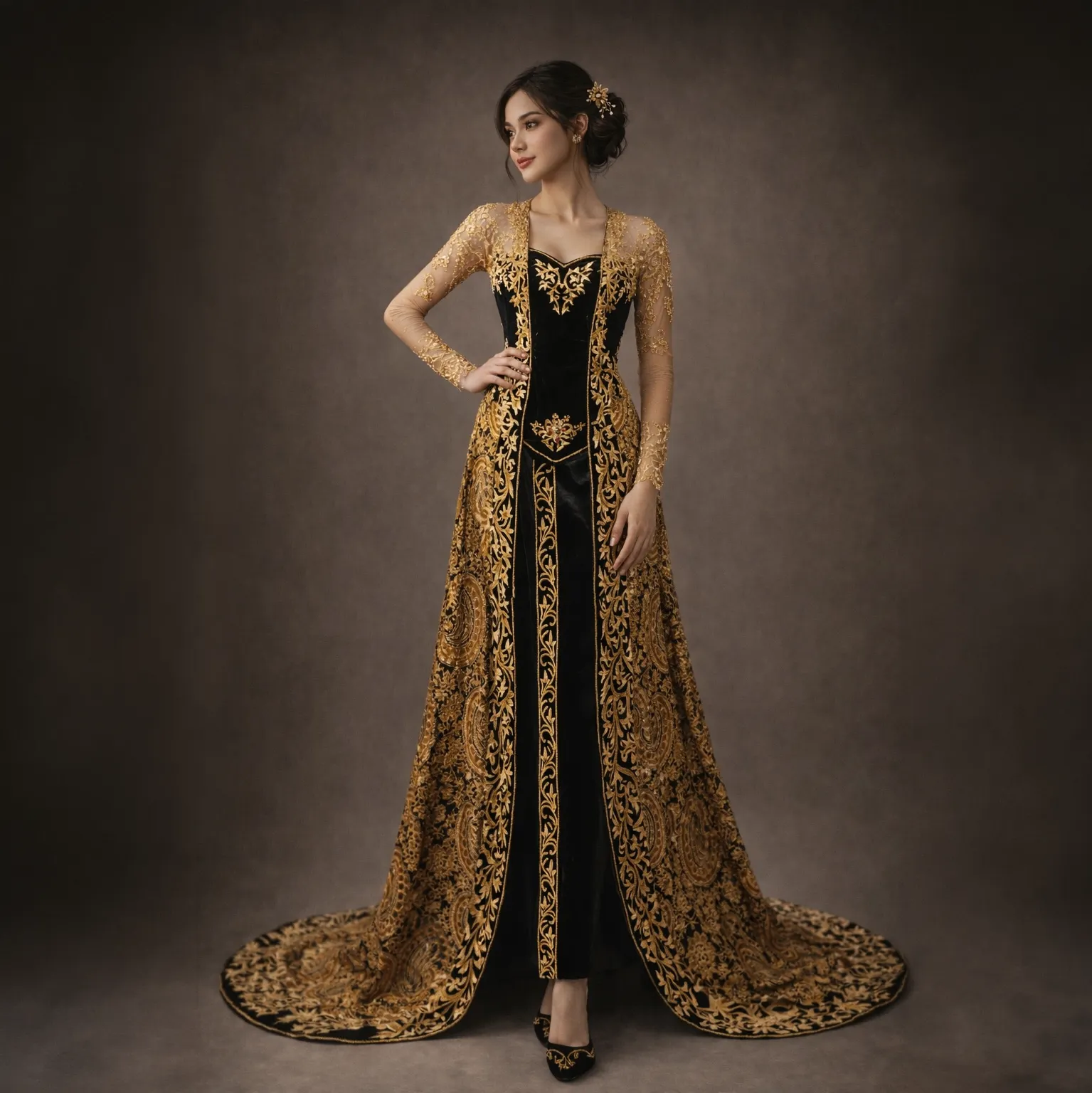 (KE-023) Kebaya Pengantin Bludru Hitam Vinky