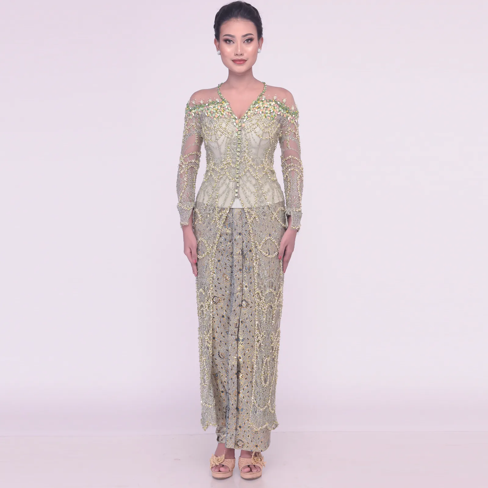 (KE-117) Kebaya Pengantin Hijau Olive Indies