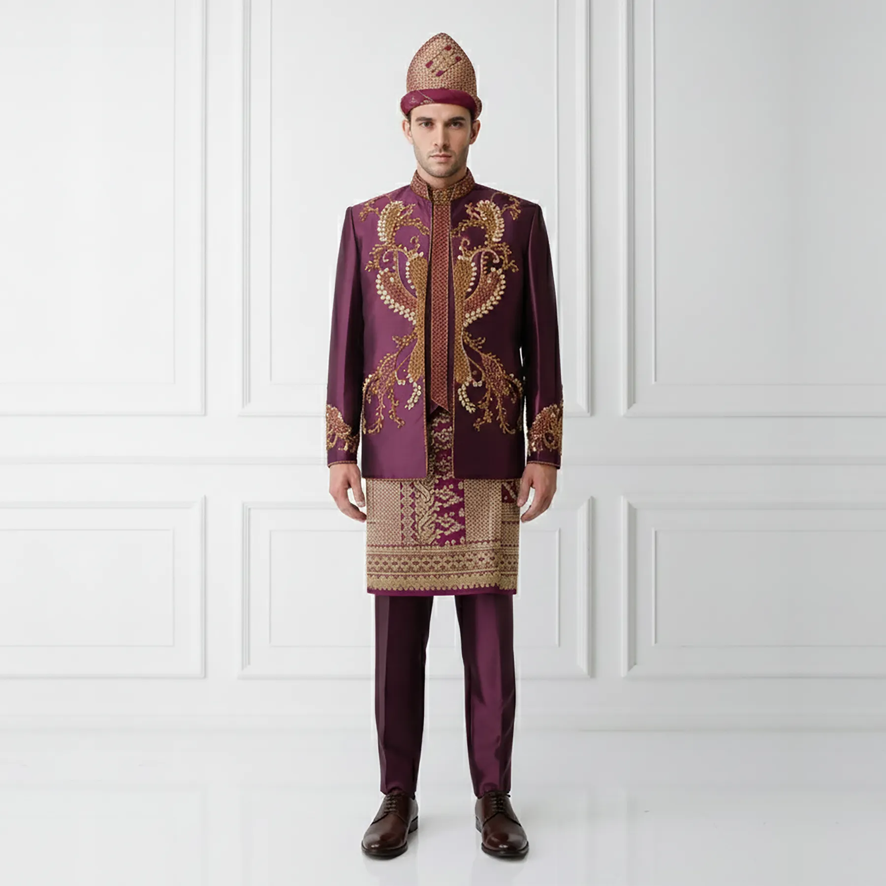 (BS-176) Beskap Pengantin Burgundy New