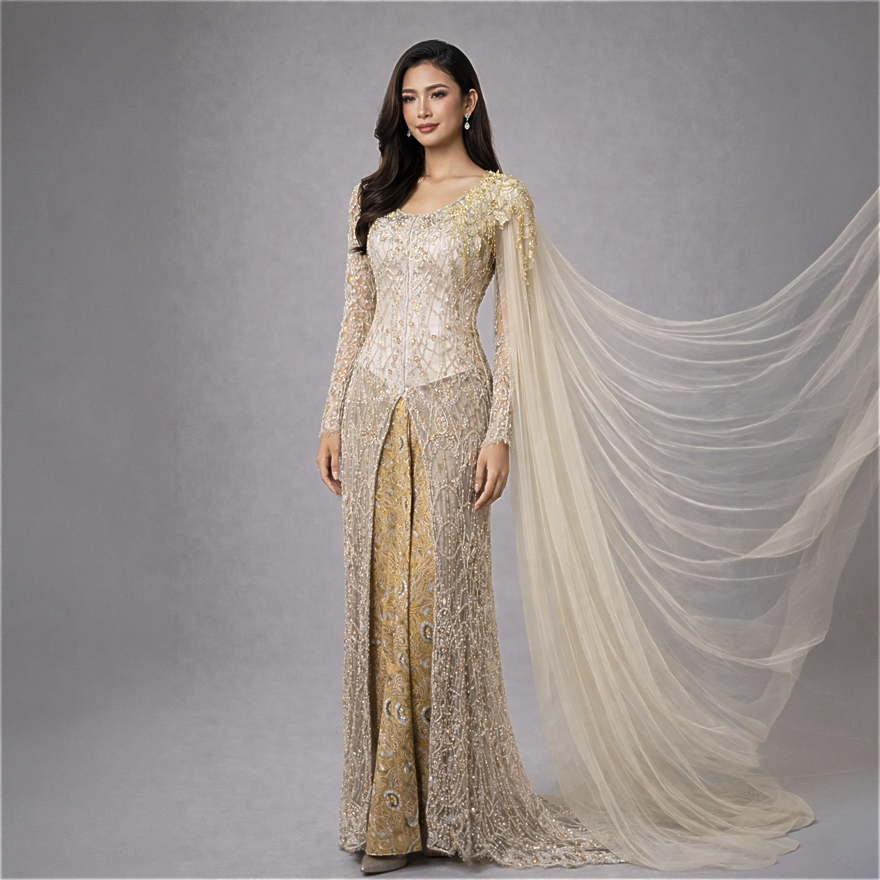 (KM-GO001) Kebaya Pengantin Gold Payet Mafaza