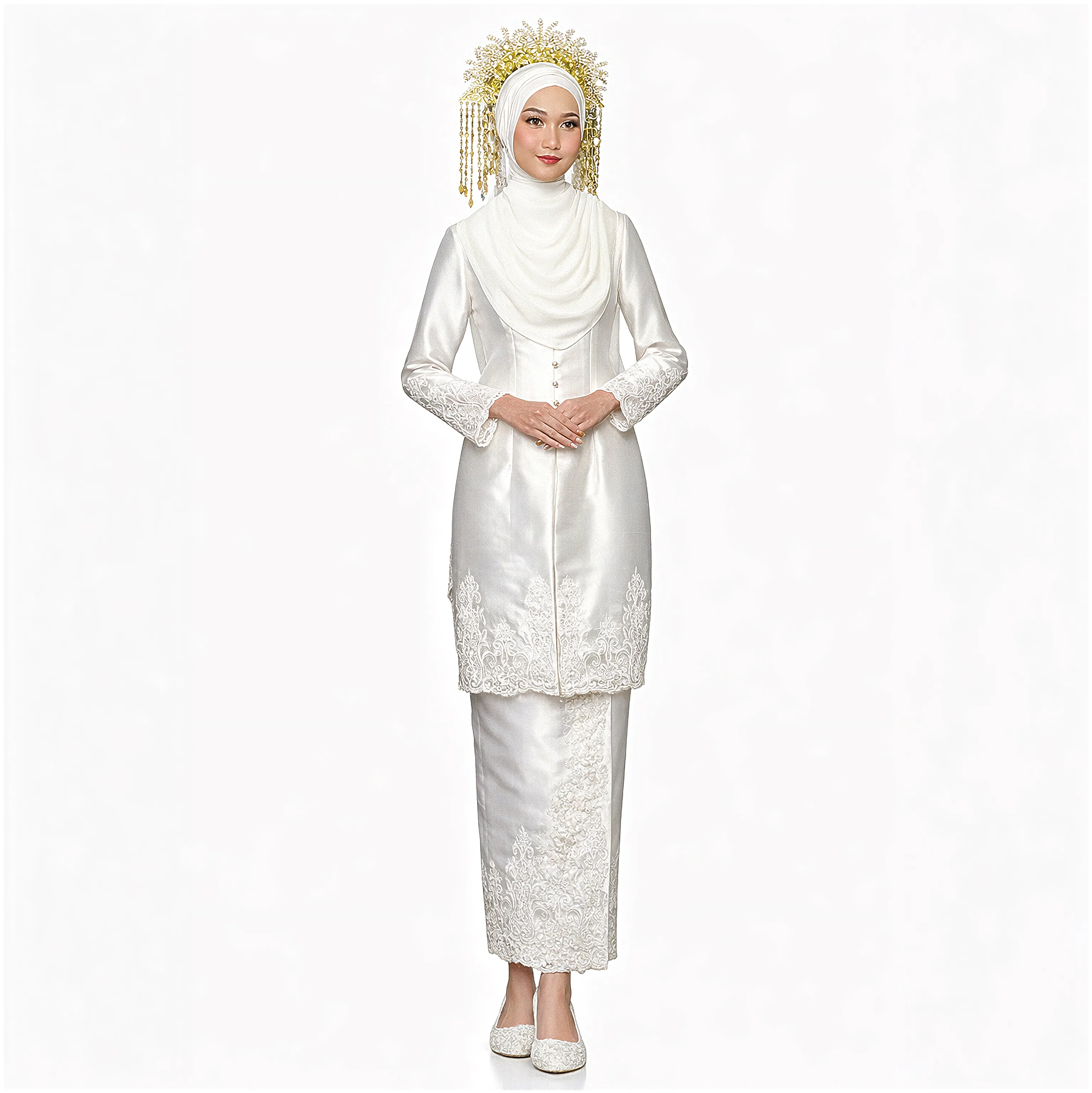 (KM-PU040) Kebaya Pengantin Melayu Putih