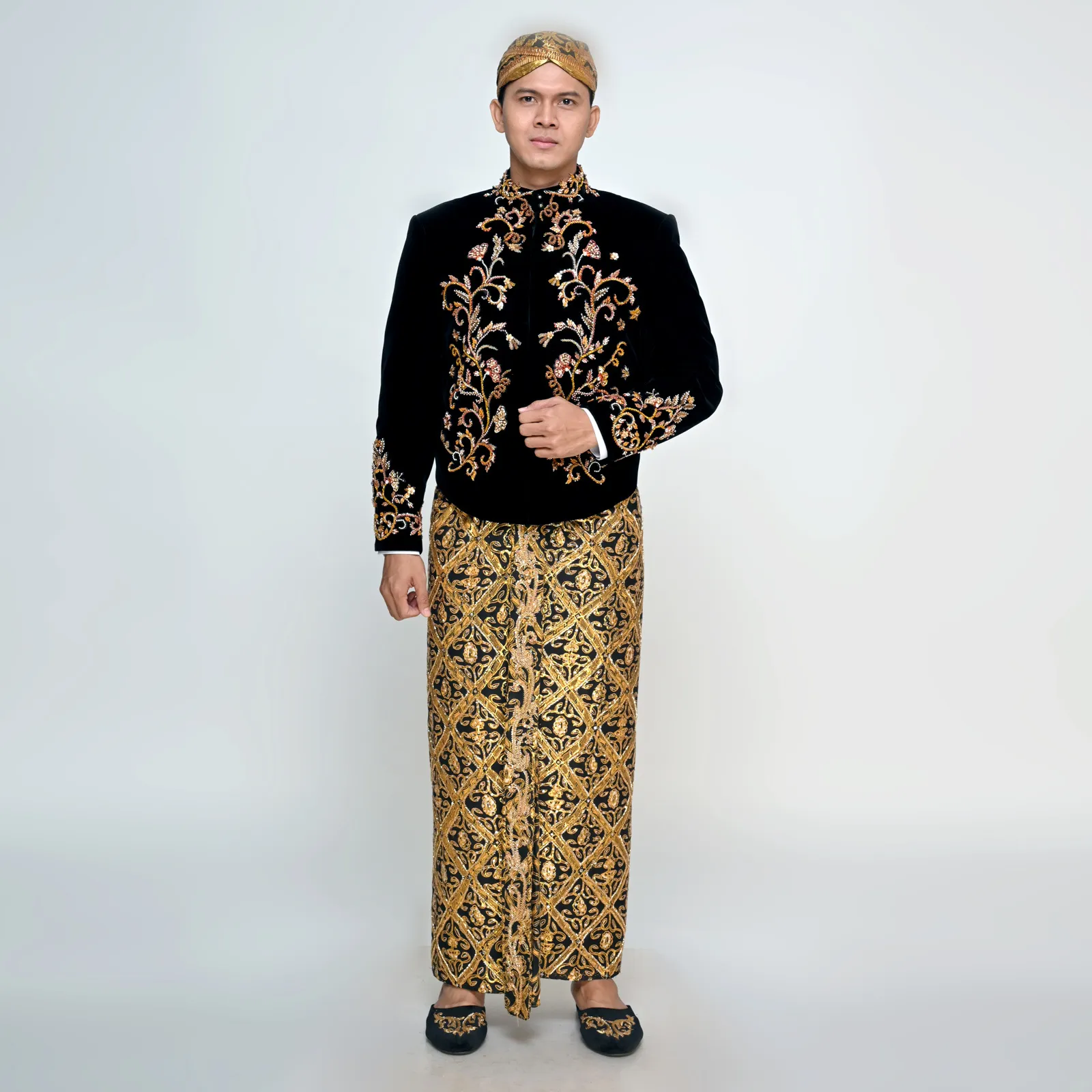 (BJ-180) Beskap Pengantin Bludru Hitam Jokowi