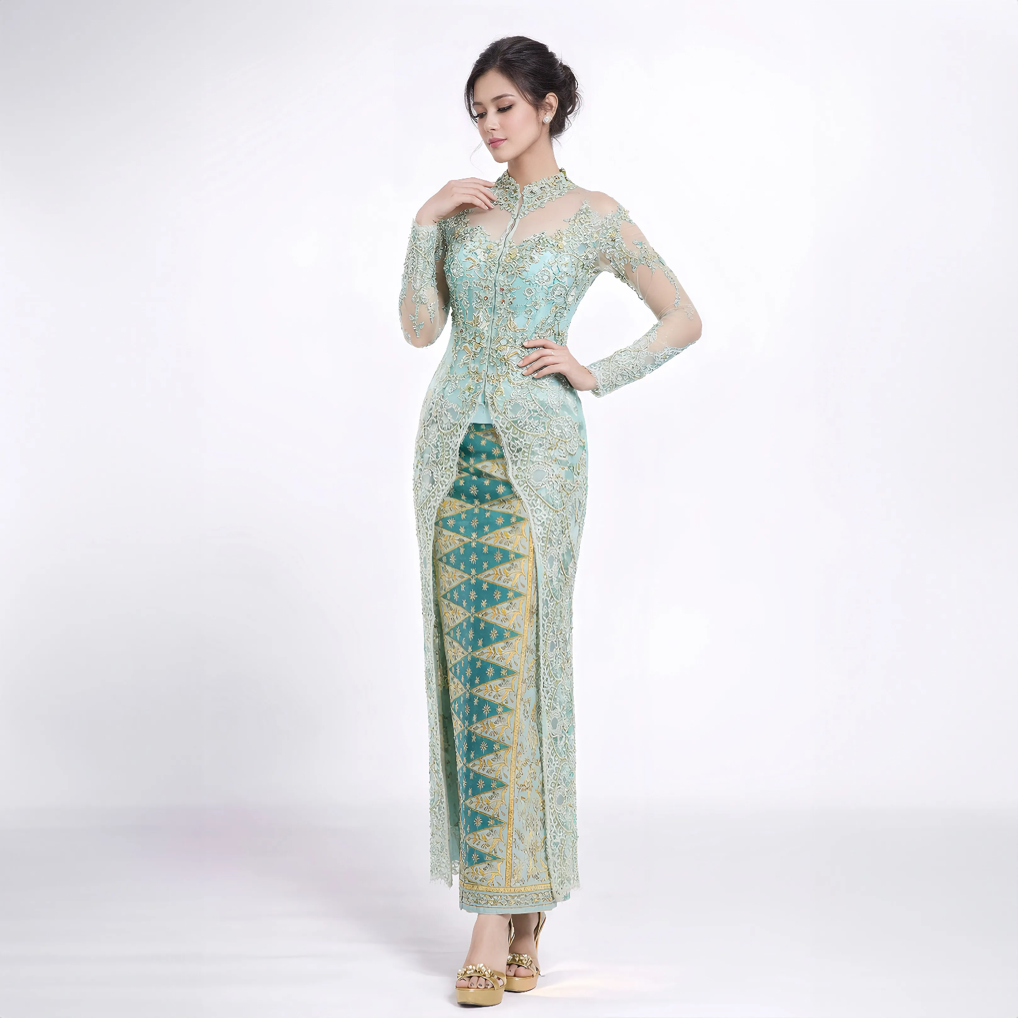 (KR-080) Kebaya Pengantin Hijau Mint Betsi