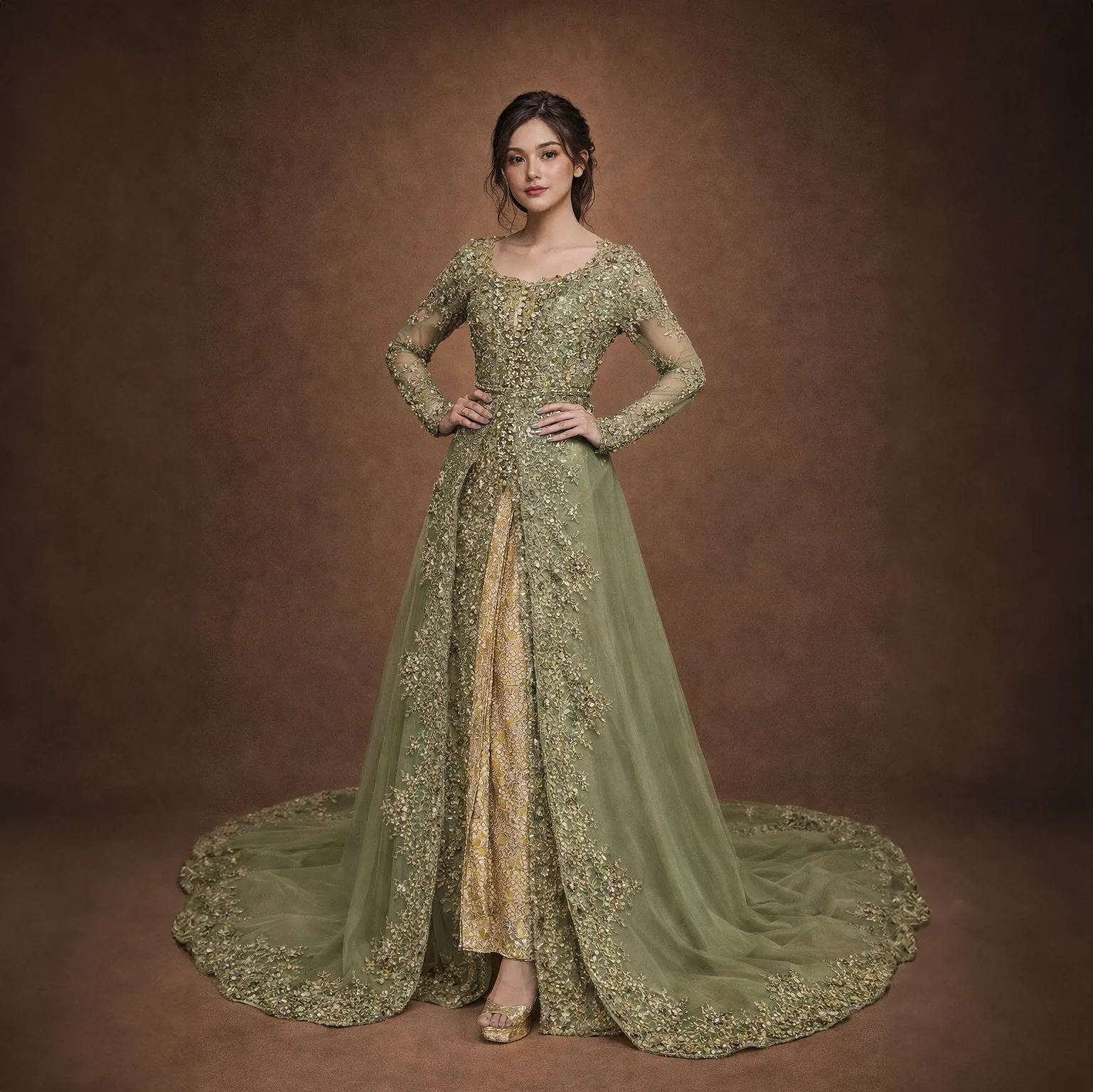 (KE-093) Kebaya Pengantin Hijau Sari Intan