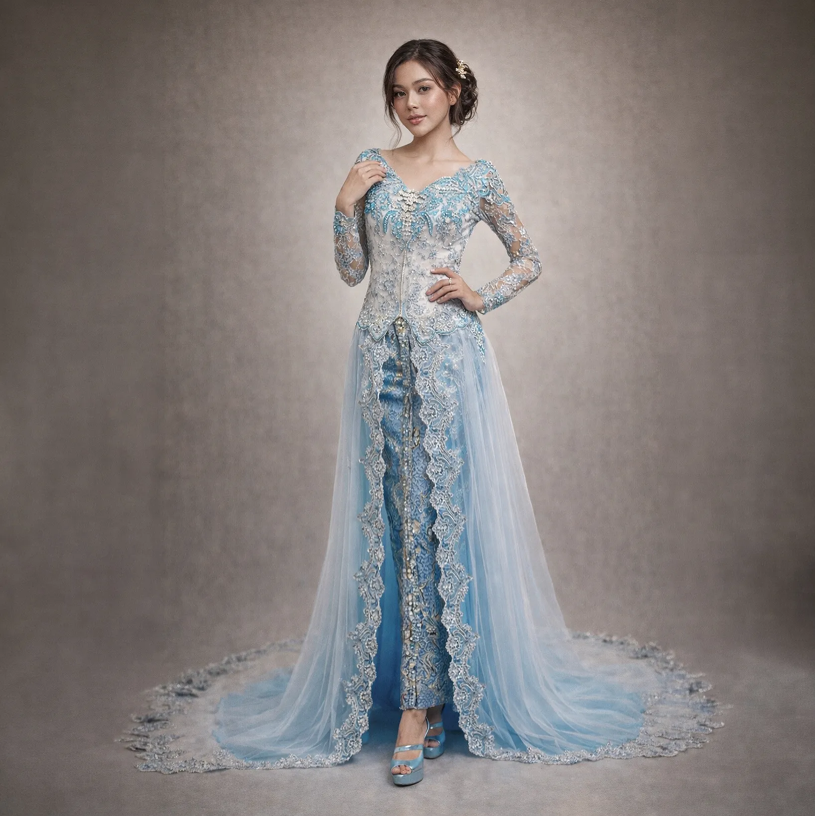 (KE-008) Kebaya Pengantin Biru Silver Jihan