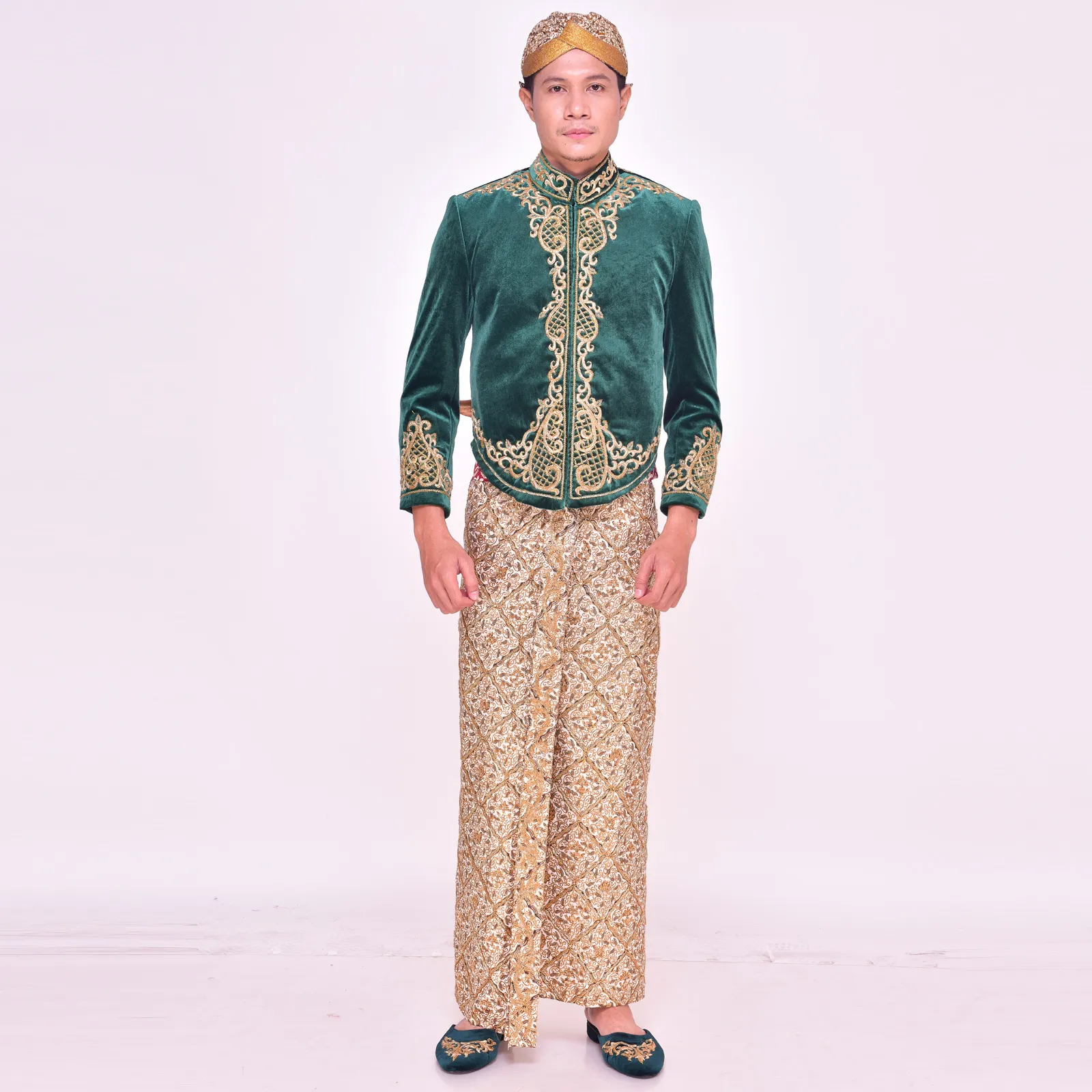 (BJ-149) Beskap Pengantin Bludru Hijau Lindah