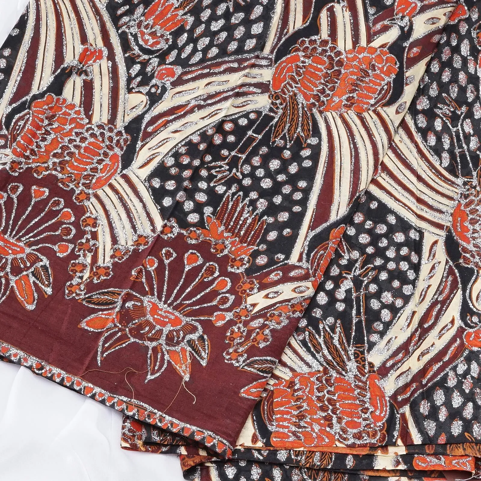 (KOT-121) Kain Sunda Merak Ngibing Orange Prada Silver