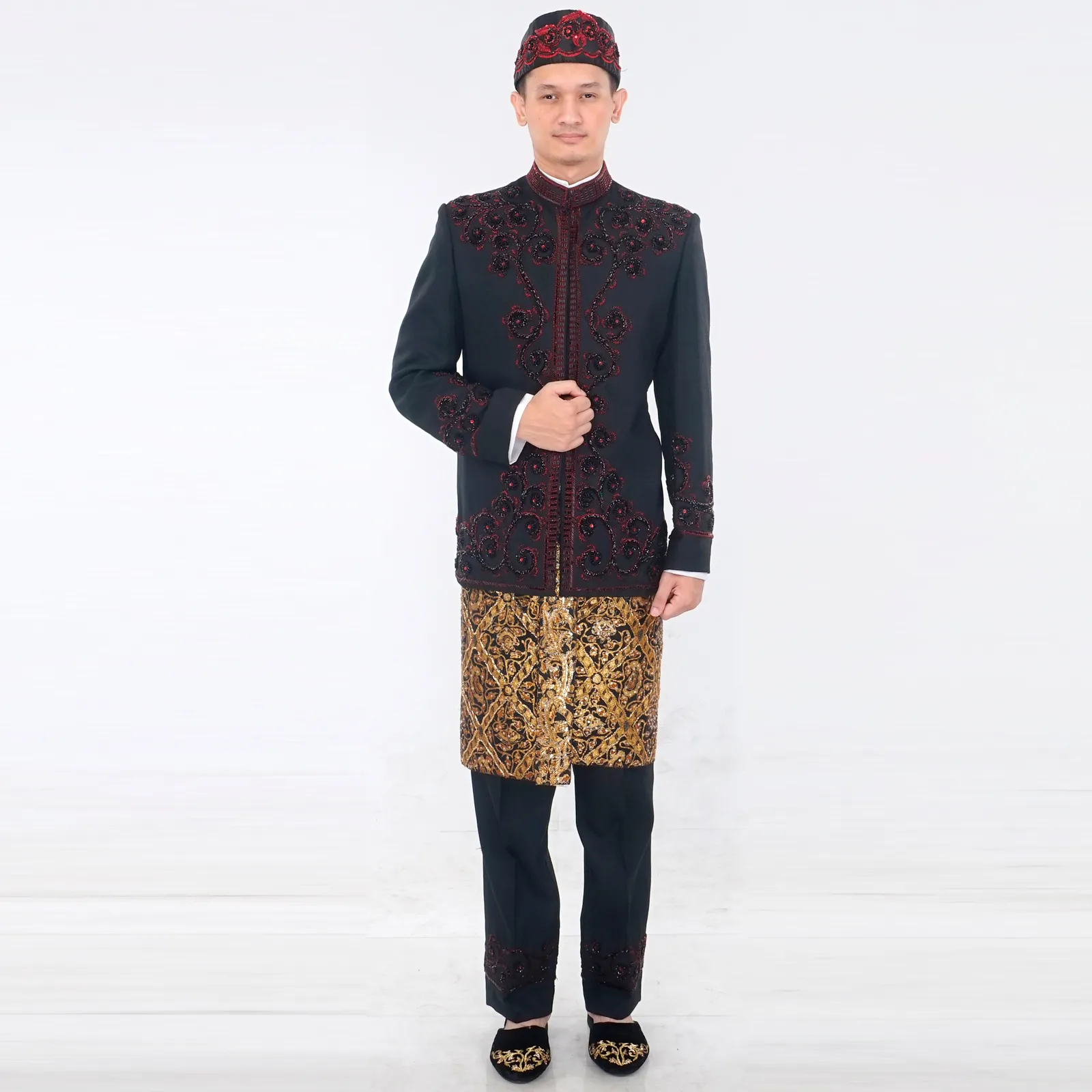 (BS-073) Beskap Pengantin Hitam Merah Yoyo