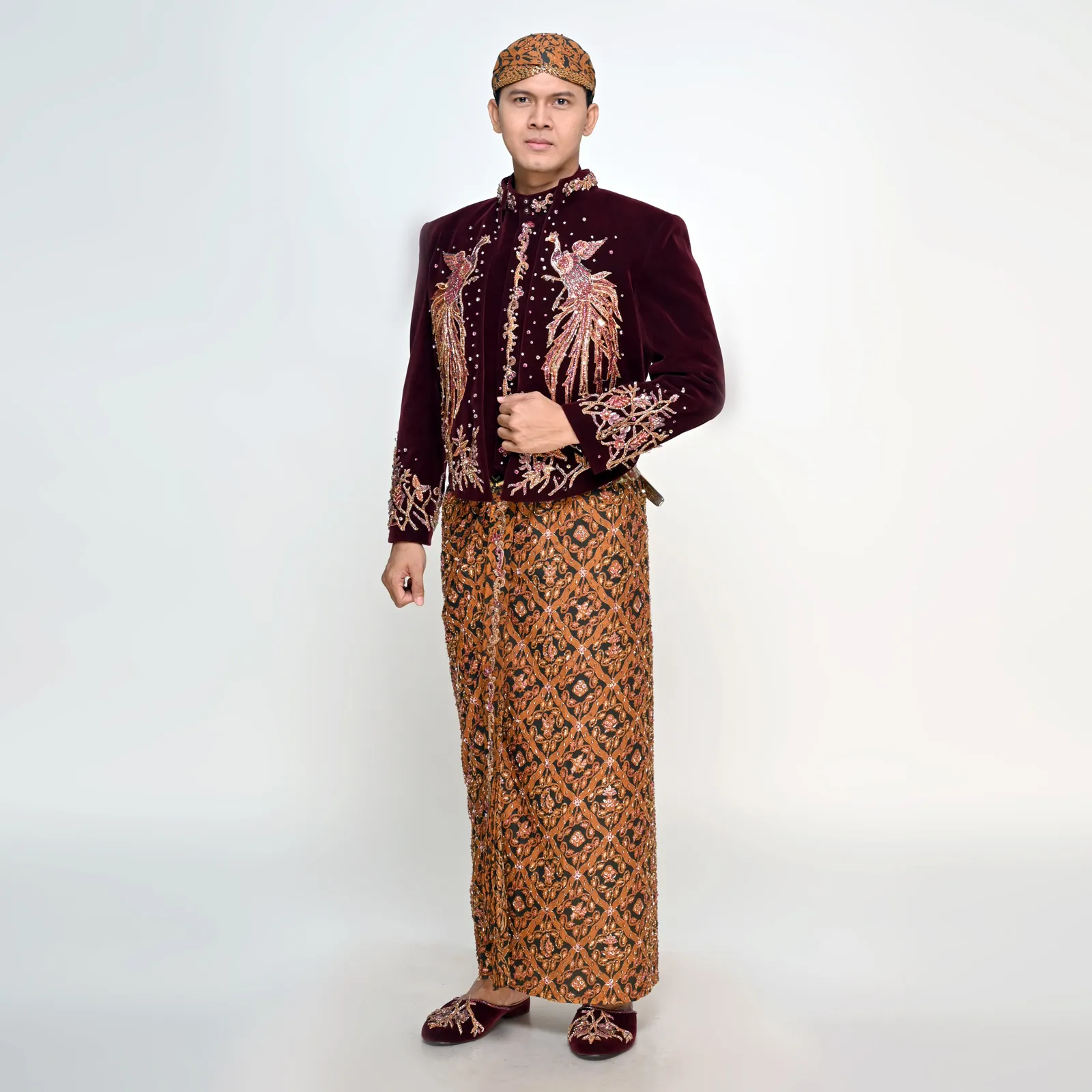 (BJ-184) Beskap Pengantin Bludru Burgundy