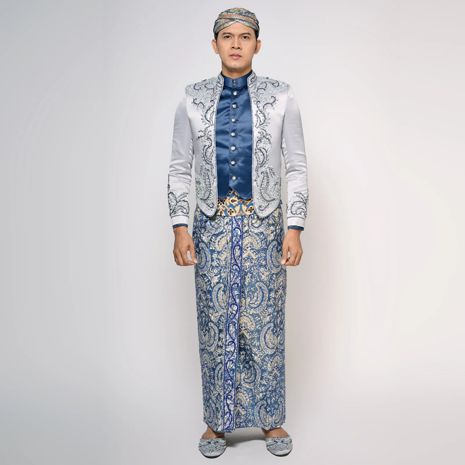 (BJ-171) Beskap Pengantin Biru Abu Febriana