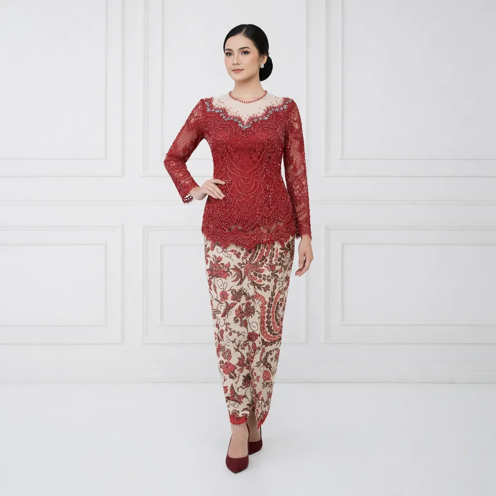 (KL-005) Kebaya Bridesmaid/Engagement/Graduation Brukat Marun Silver