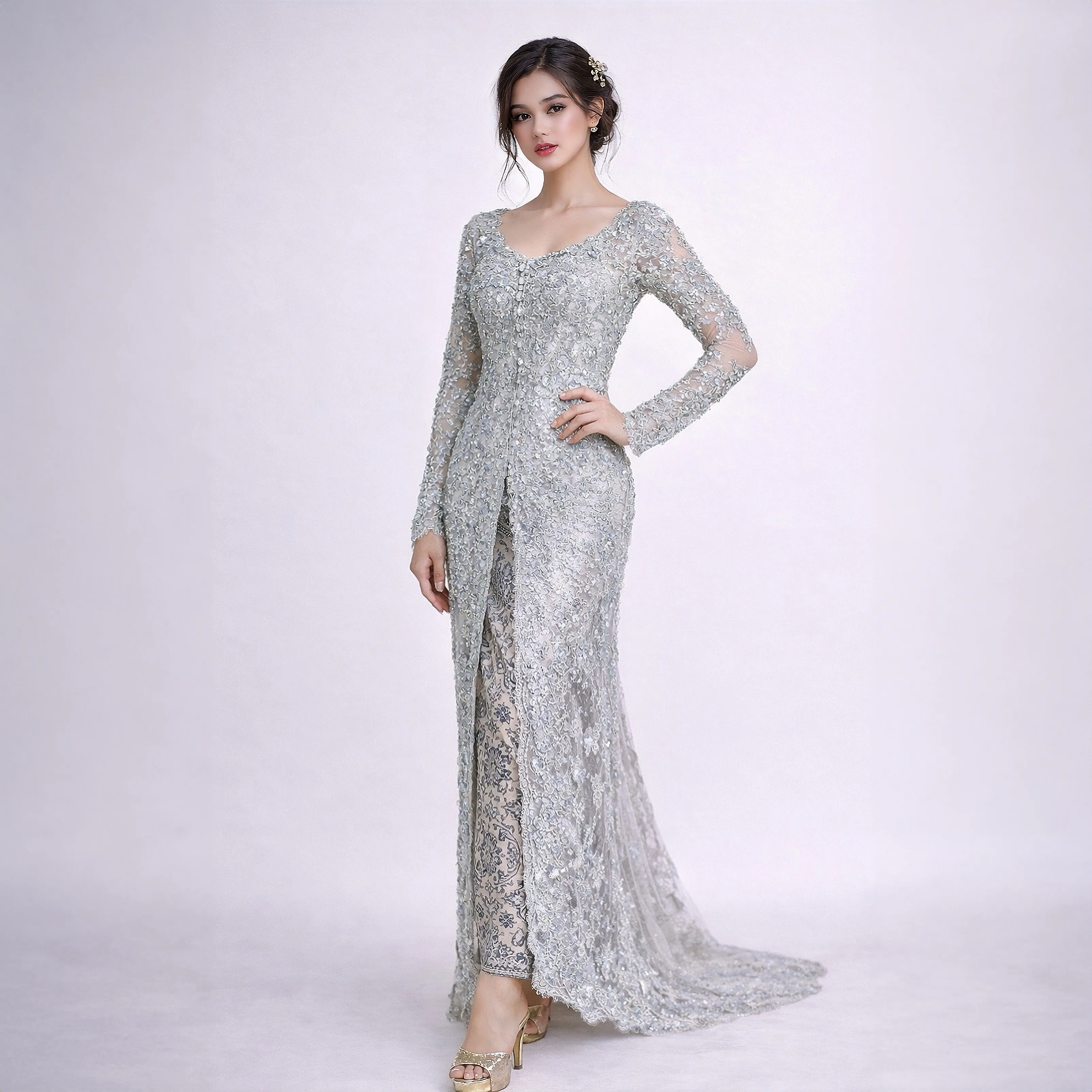 (KE-095) Kebaya Pengantin Silver Mint Winnie