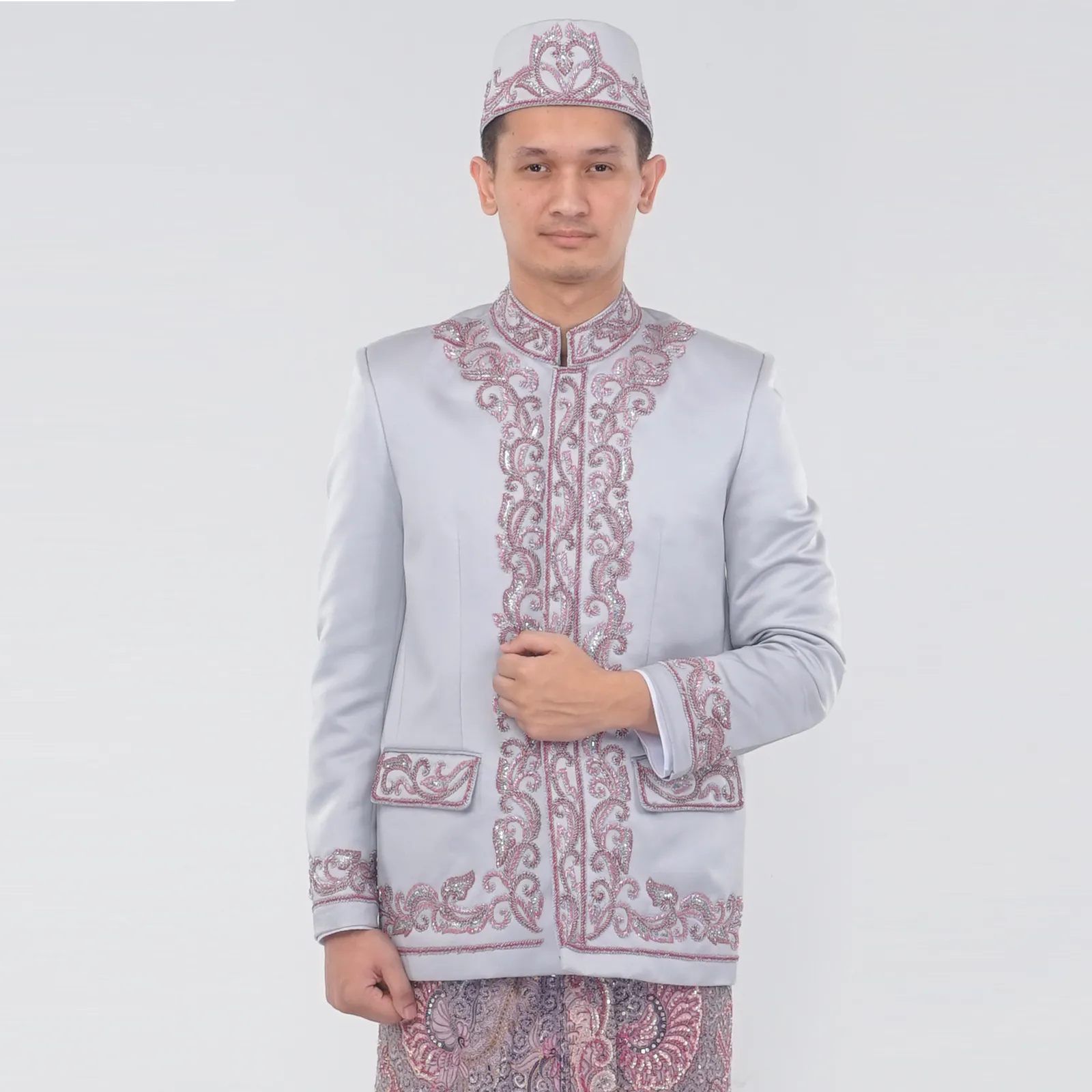 (BS-007) Beskap Pengantin Abu Pink Fitri