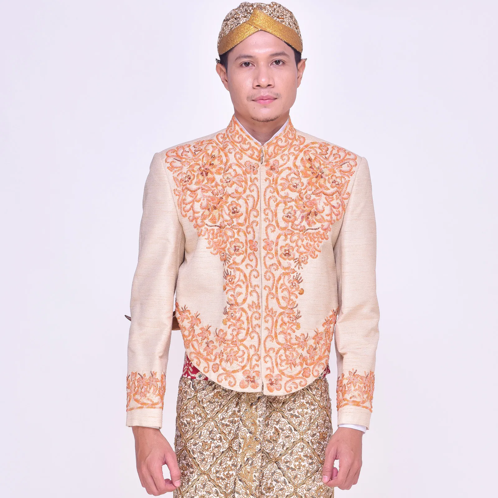 (BJ-142) Beskap Pengantin Orange Gilang