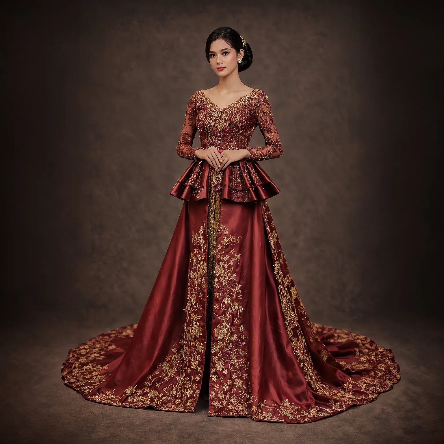 (KE-053) Kebaya Pengantin Marun Paris