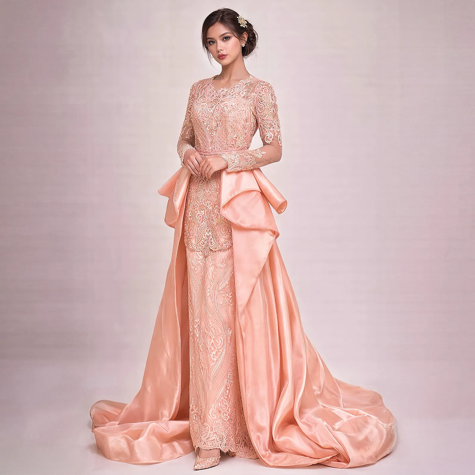 (KE-107) Kebaya Pengantin Orange Peach Paris