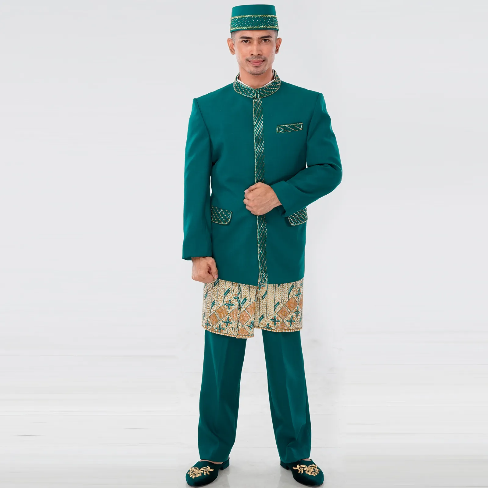 (BOS-020) Beskap Hijau Botol Payet Lurus (Non Gliter)