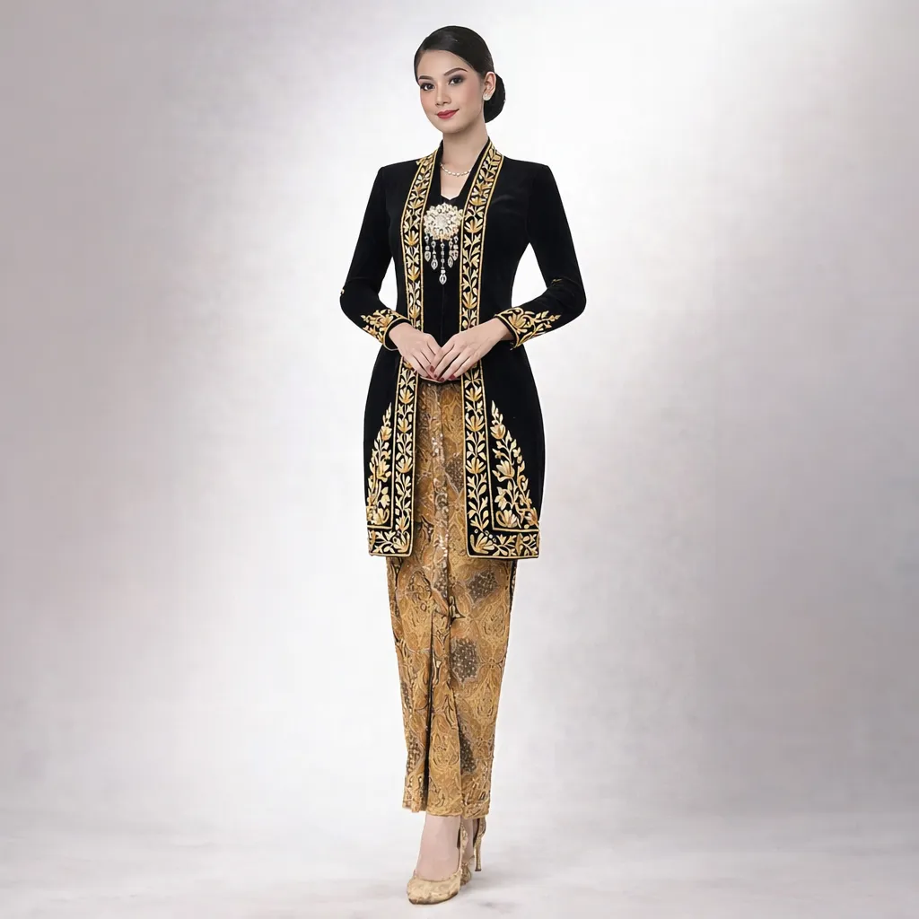 (KR-022) Kebaya Pengantin Bludru Hitam Andya