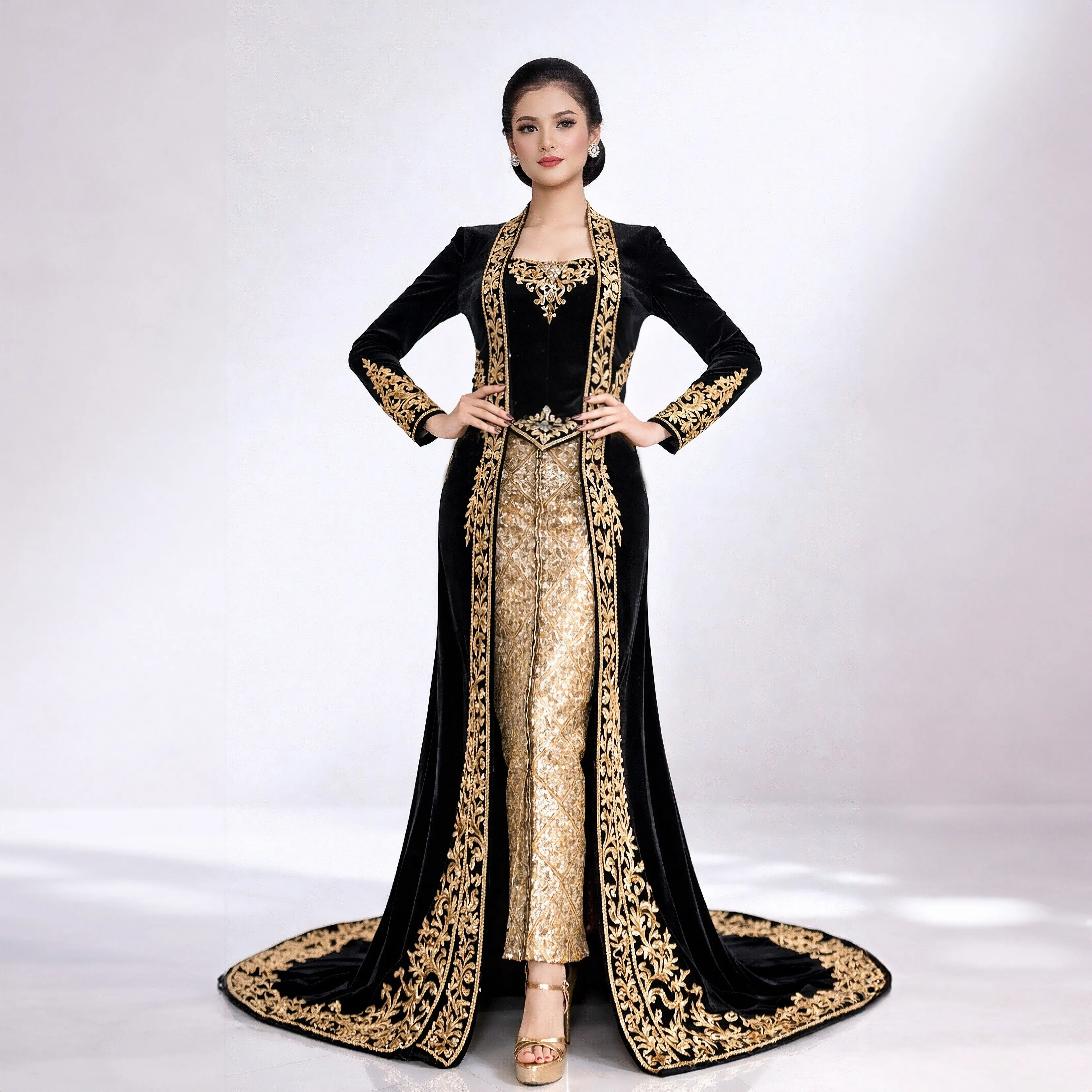 (KE-087) Kebaya Pengantin Bludru Hitam Nadhira