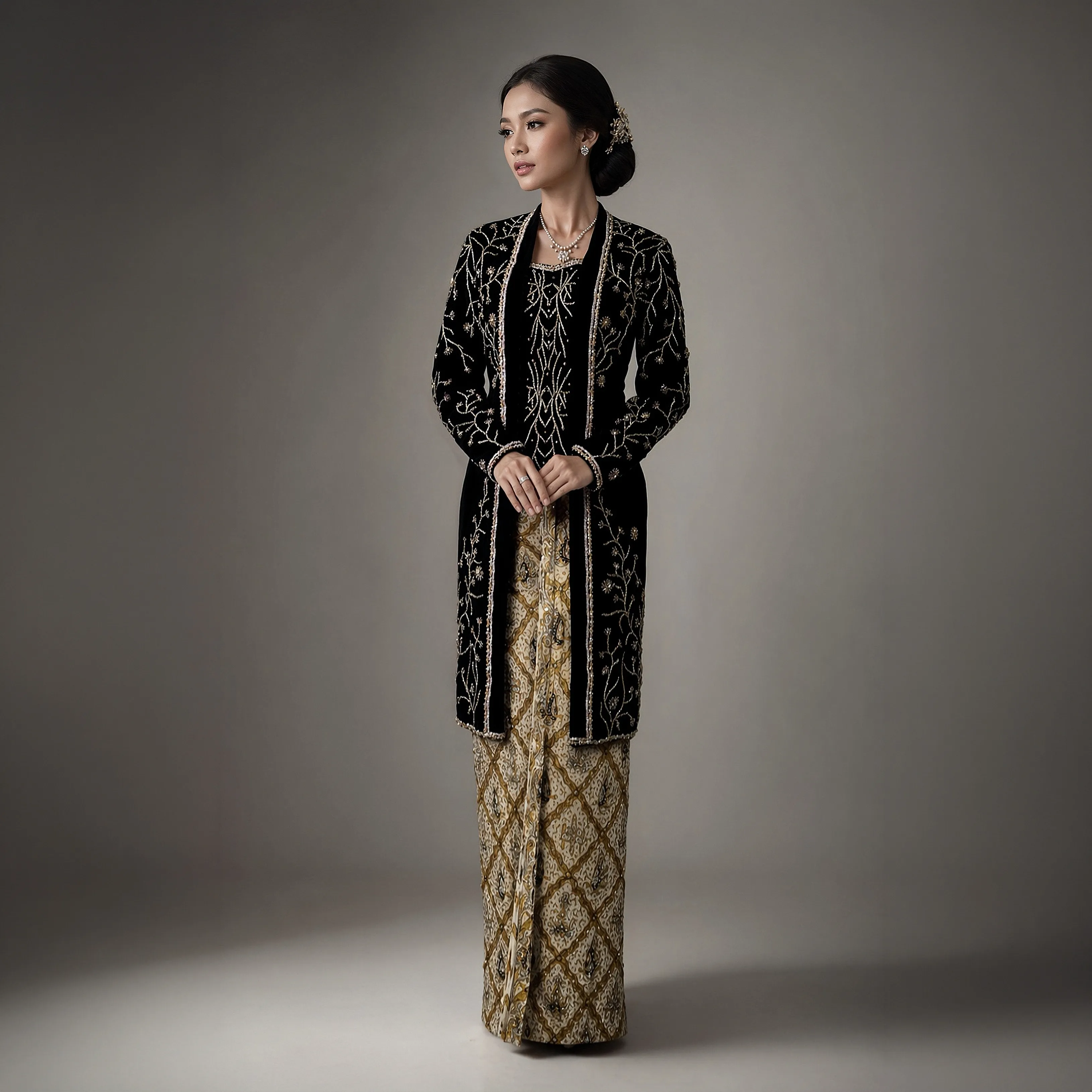 (KESS-026) Kebaya Pengantin Bludru Hitam Batang