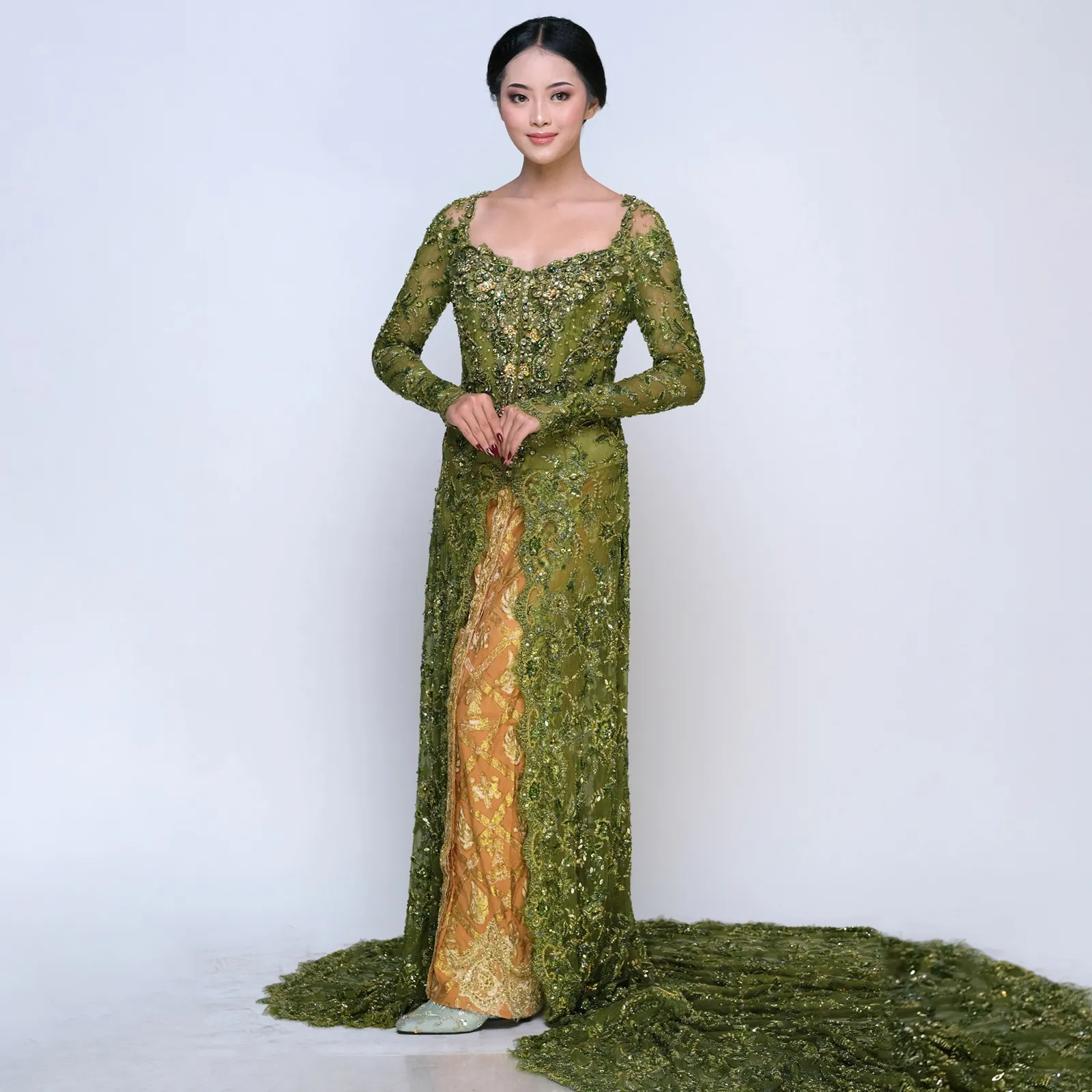 (KE-135) Kebaya Pengantin Hijau Merak Sarah
