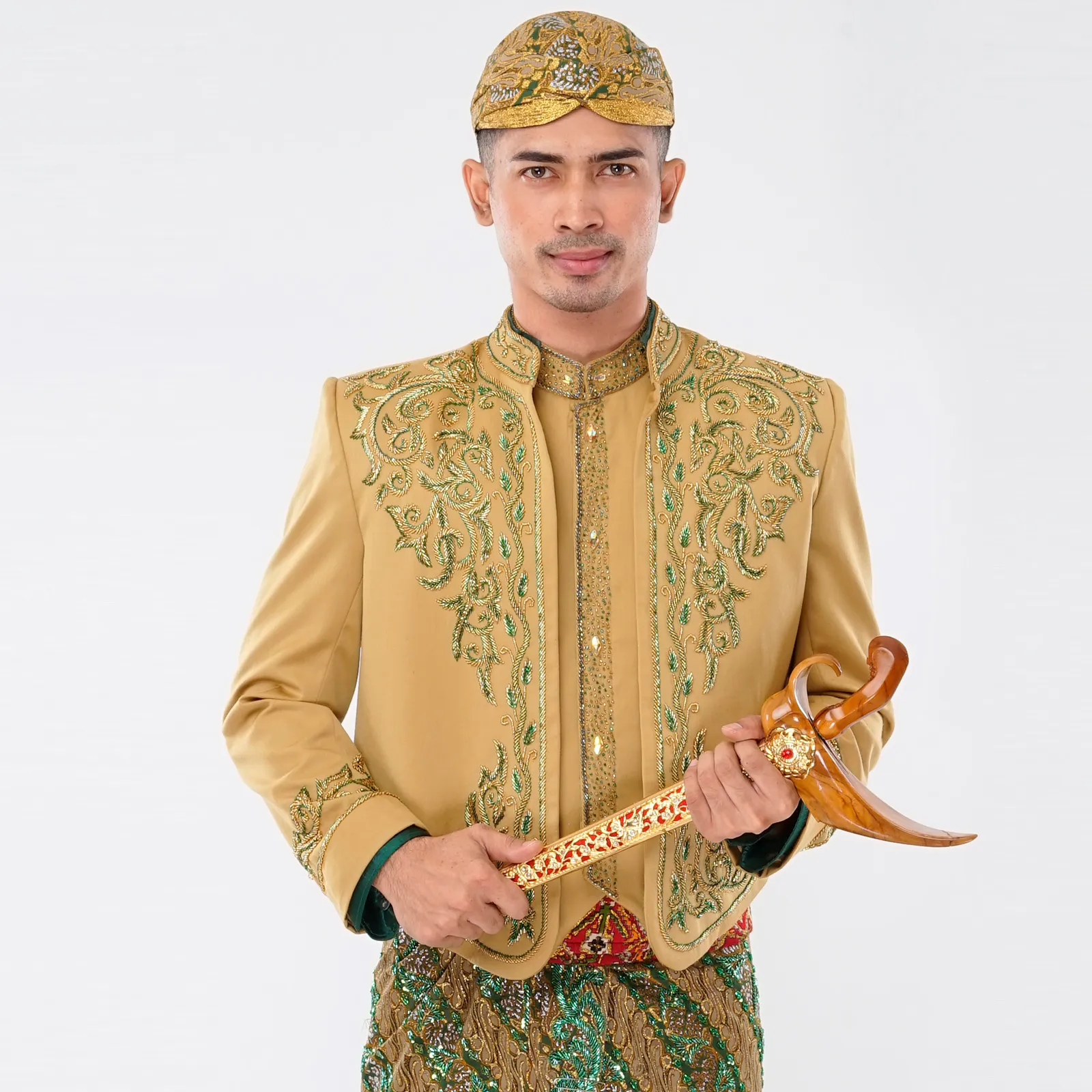 (BJ-057) Beskap Pengantin Coklat Hijau Samto