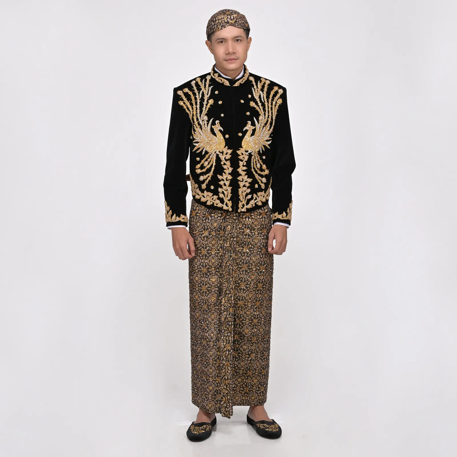 (BJ-166) Beskap Pengantin Bludru Hitam Merak II