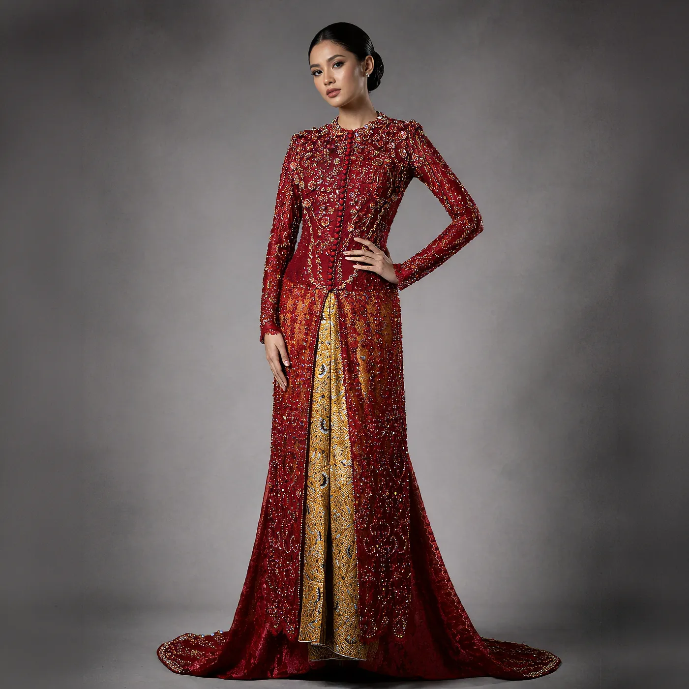 (KESS-024) Kebaya Pengantin Marun Bunga Mafaza