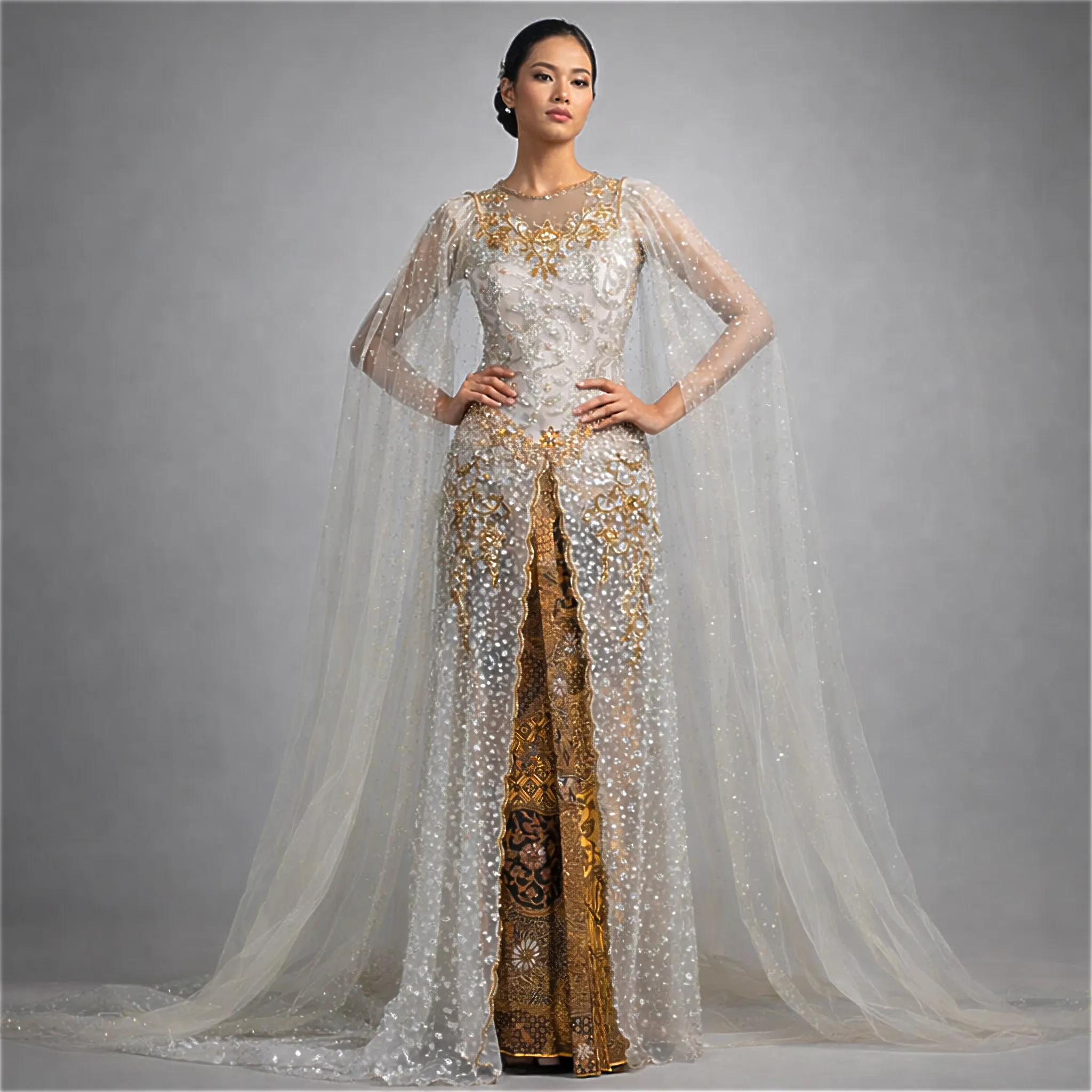 (KM-GO004) Kebaya Pengantin Gold Rumbai