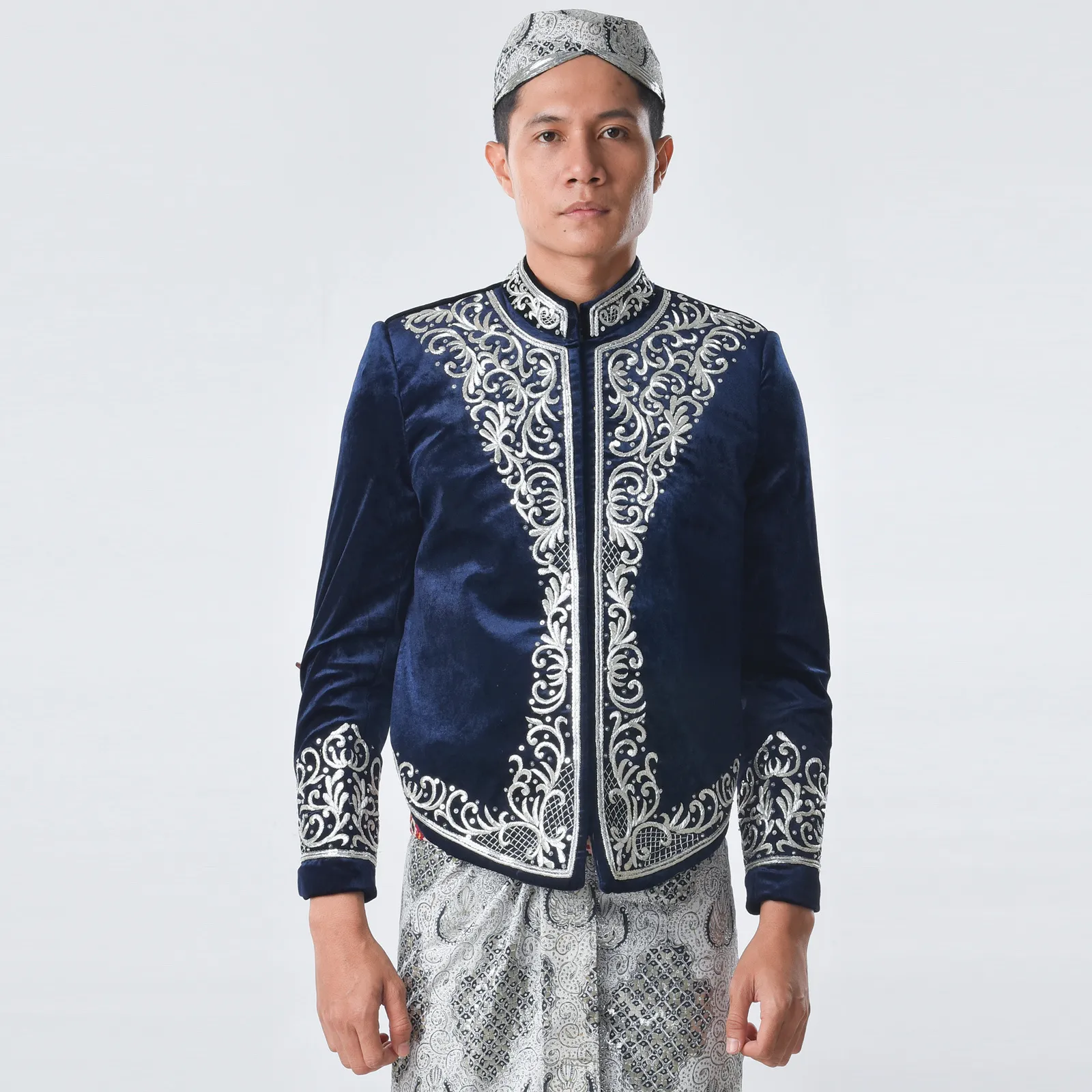 (BJ-012) Beskap Pengantin Bludru Navy Atika