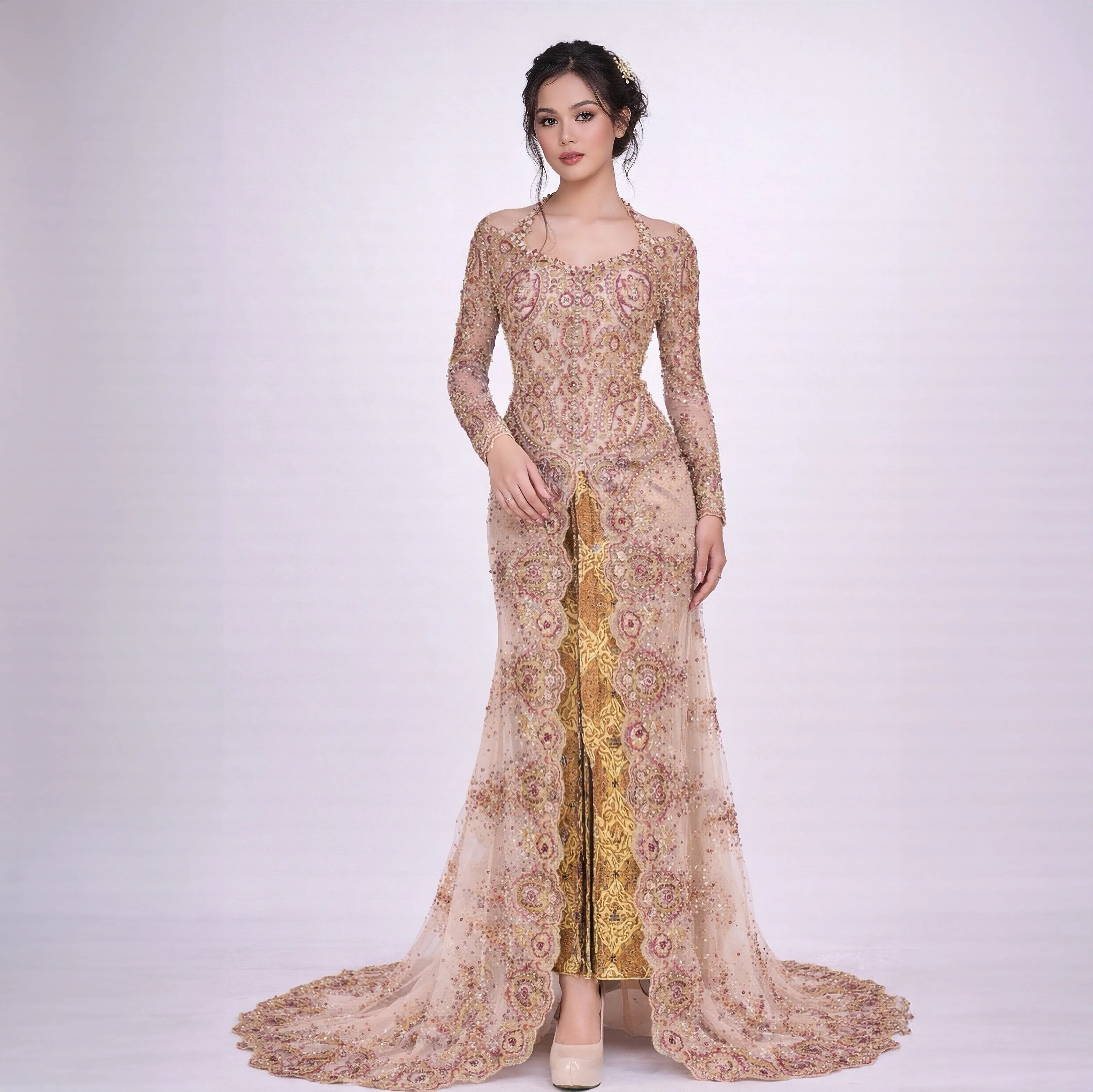 (KE-102) Kebaya Pengantin Gold Marun Baru