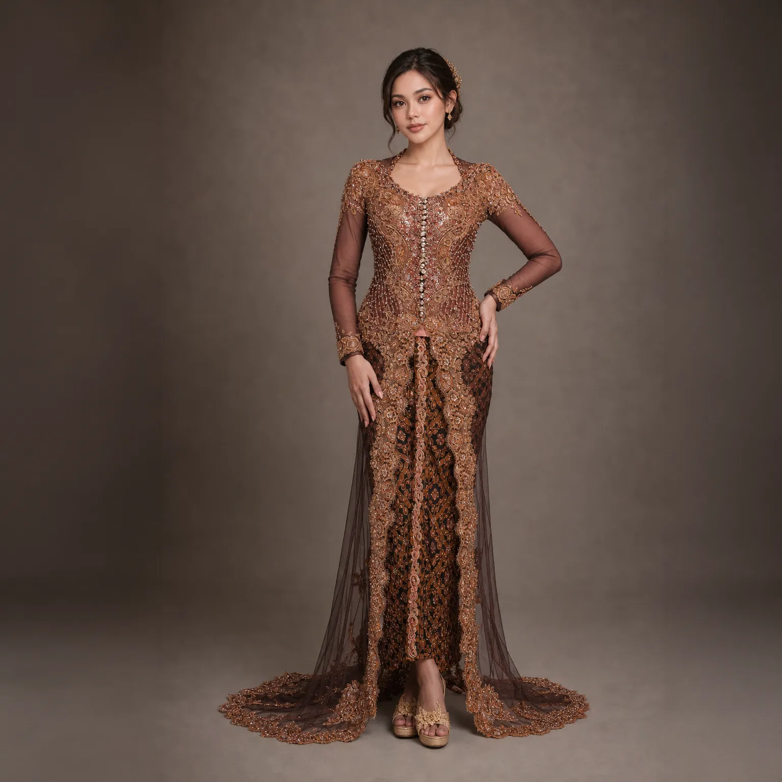 (KESS-035) Kebaya Pengantin Coklat Tembaga Syamanda