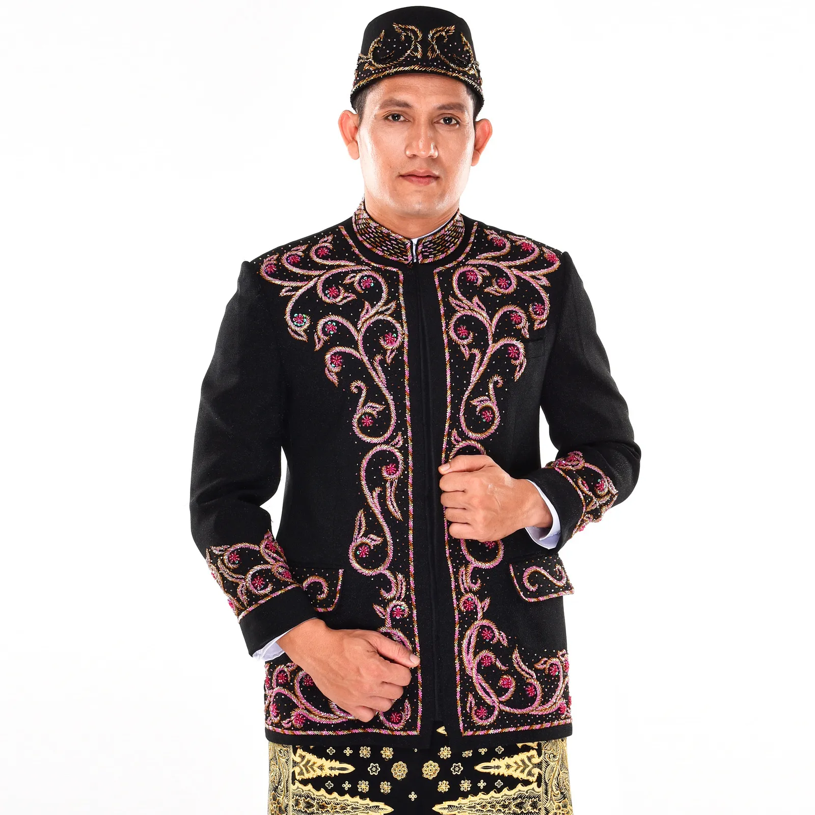 (BS-074) Beskap Pengantin Hitam Pink Tika